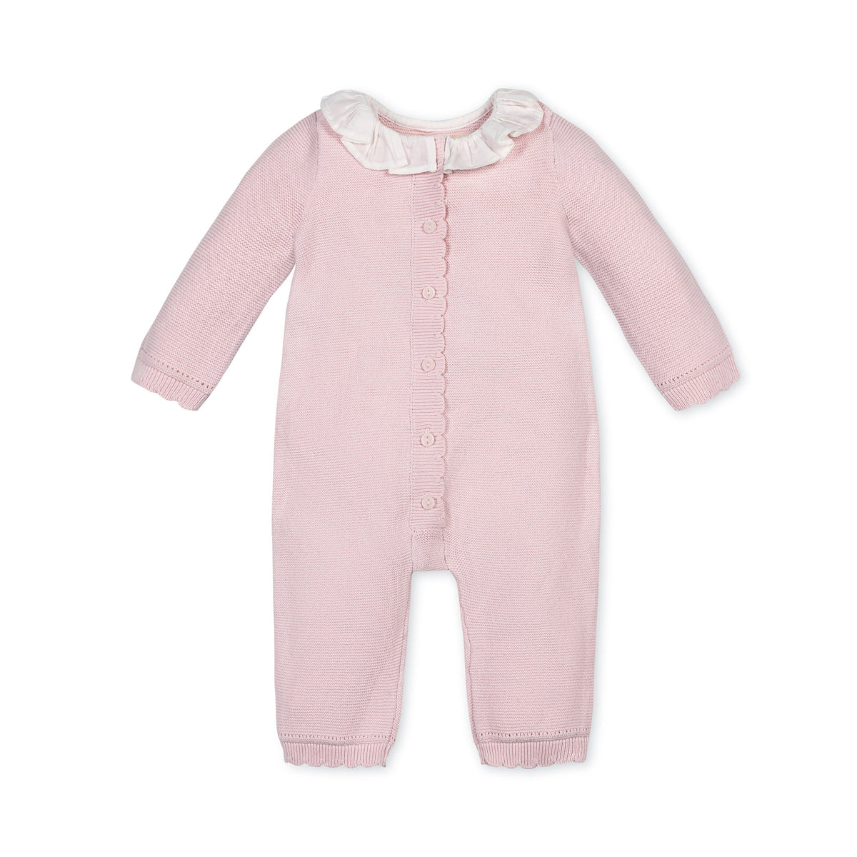 Organic Ruffle Collar Sweater Romper in Pale Pink — front view