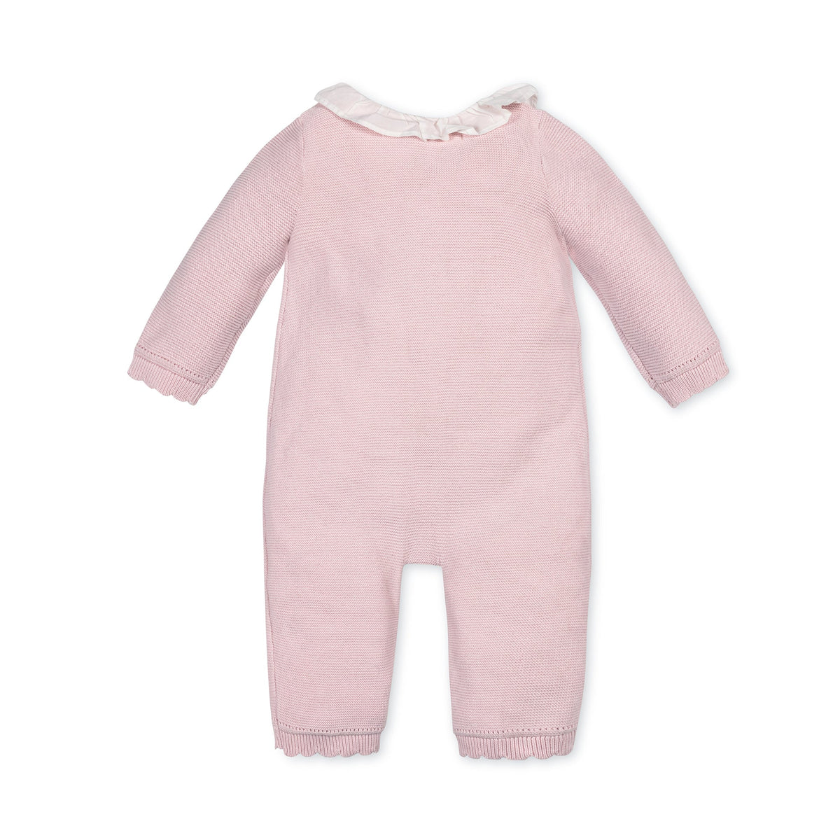 Organic Ruffle Collar Sweater Romper in Pale Pink — detail view