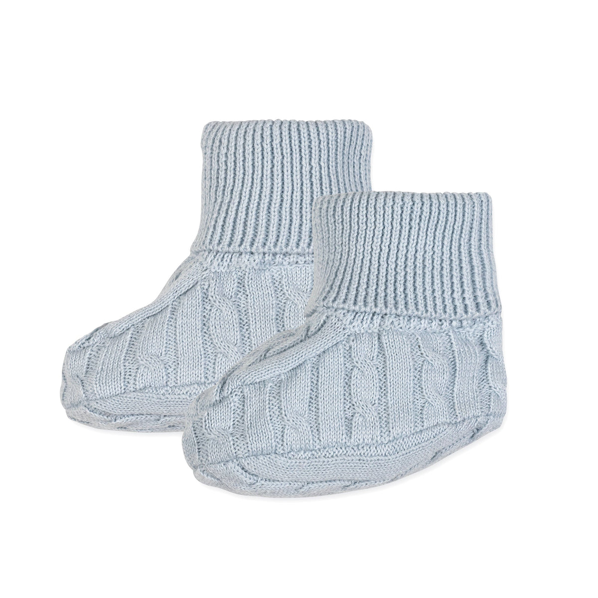 Organic Sweater Beanie and Bootie Set in Pale Blue Cable — detail view