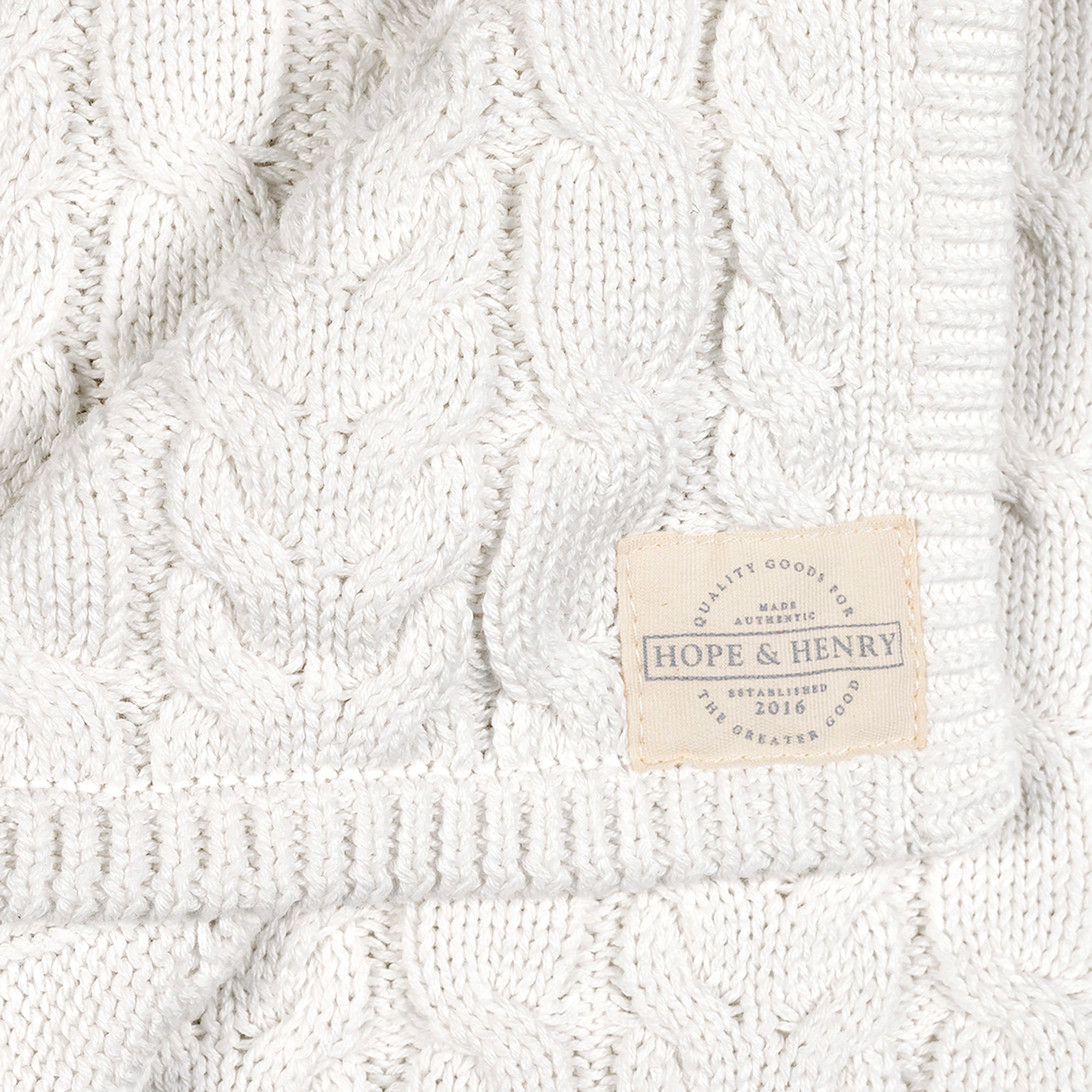 Organic Cable Knit Blanket in Soft White Cable — detail view
