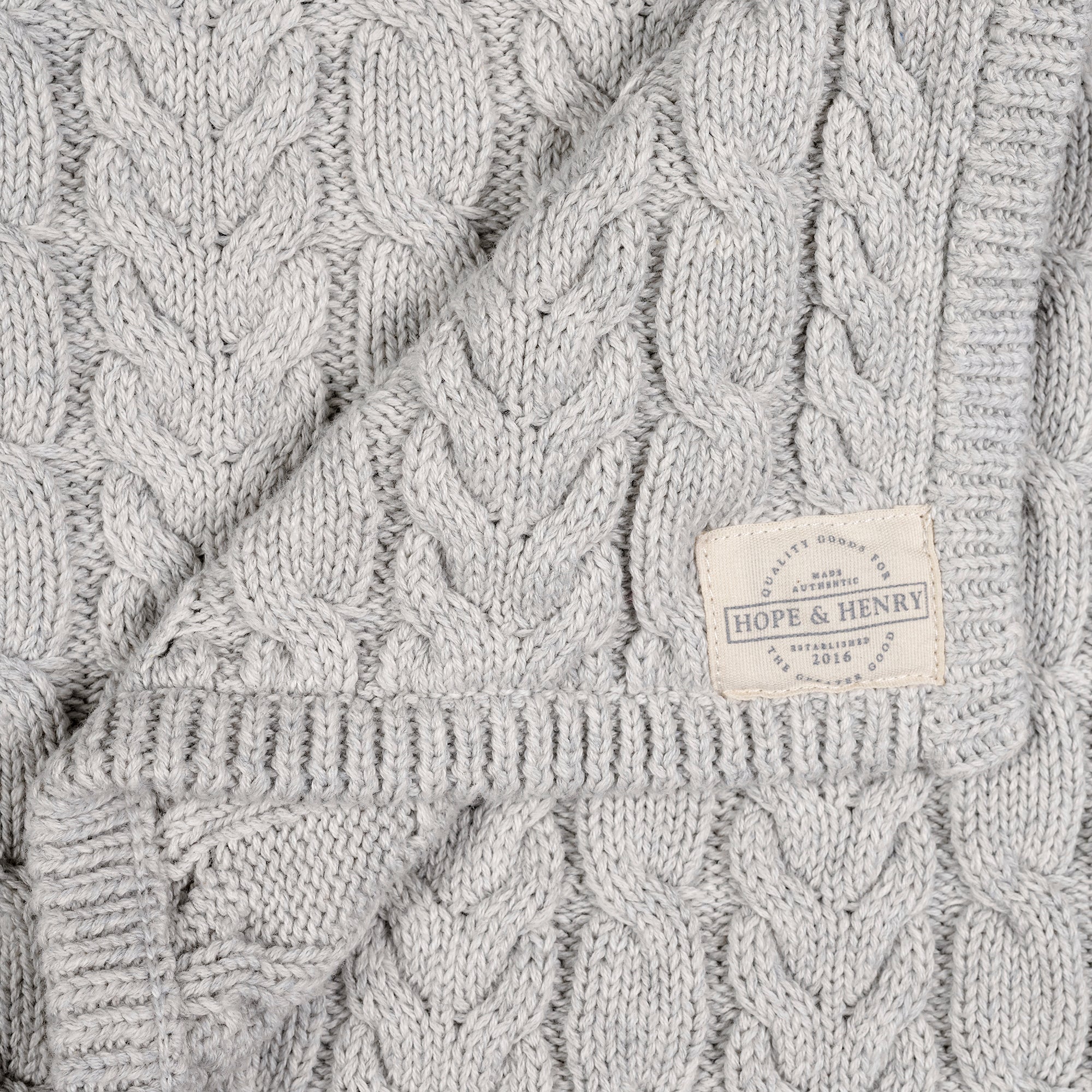 Organic Cable Knit Blanket in Light Gray Heather Cable — detail view