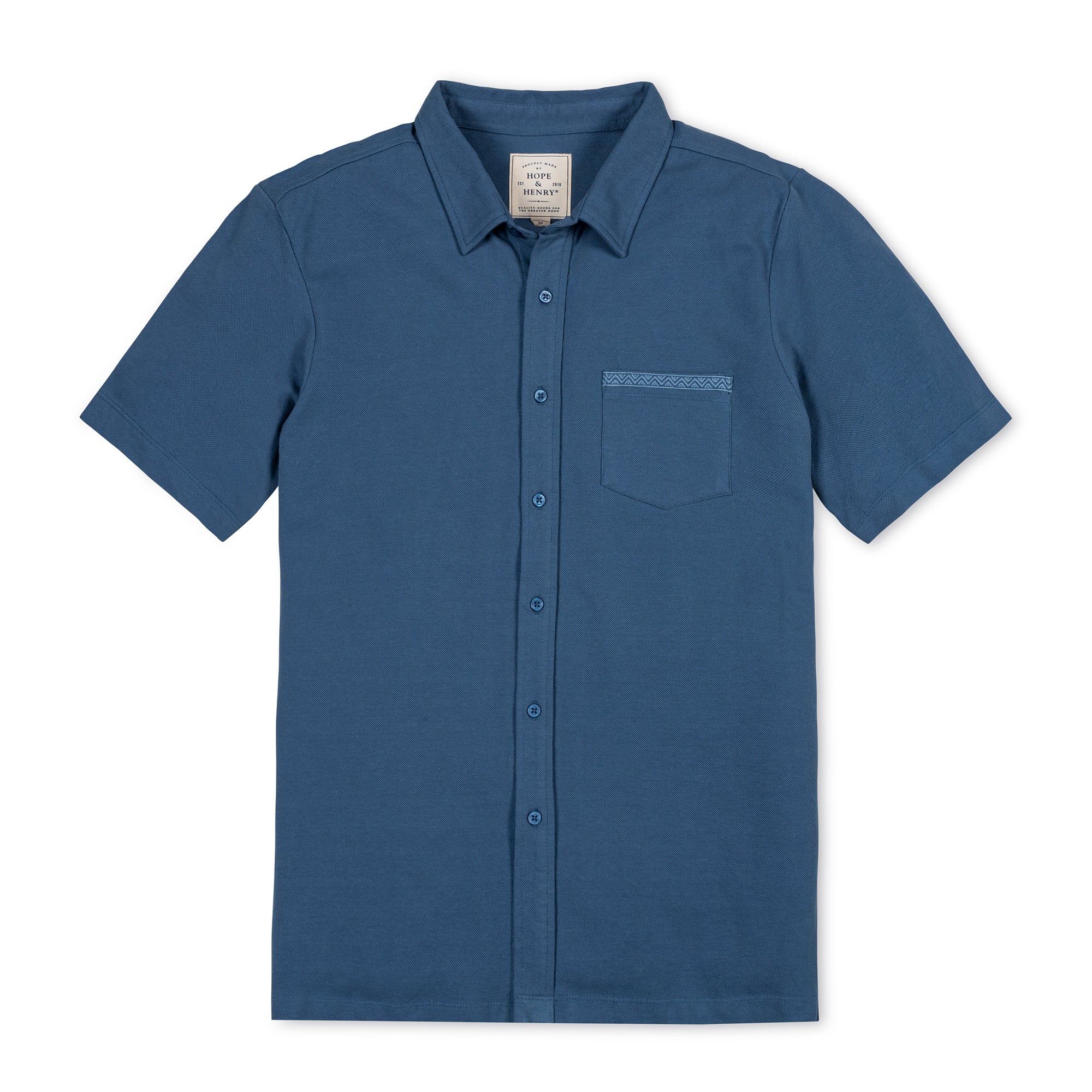 Organic Pique Short Sleeve Shirt in Stone Blue — lifestyle photo