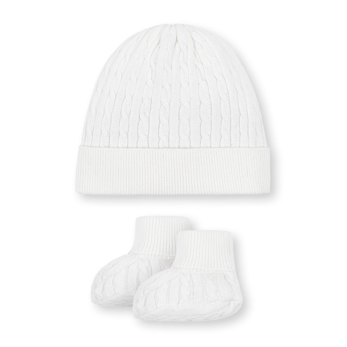 Organic Cable Knit 5-Piece Boxed Gift Set in Snow White — detail view