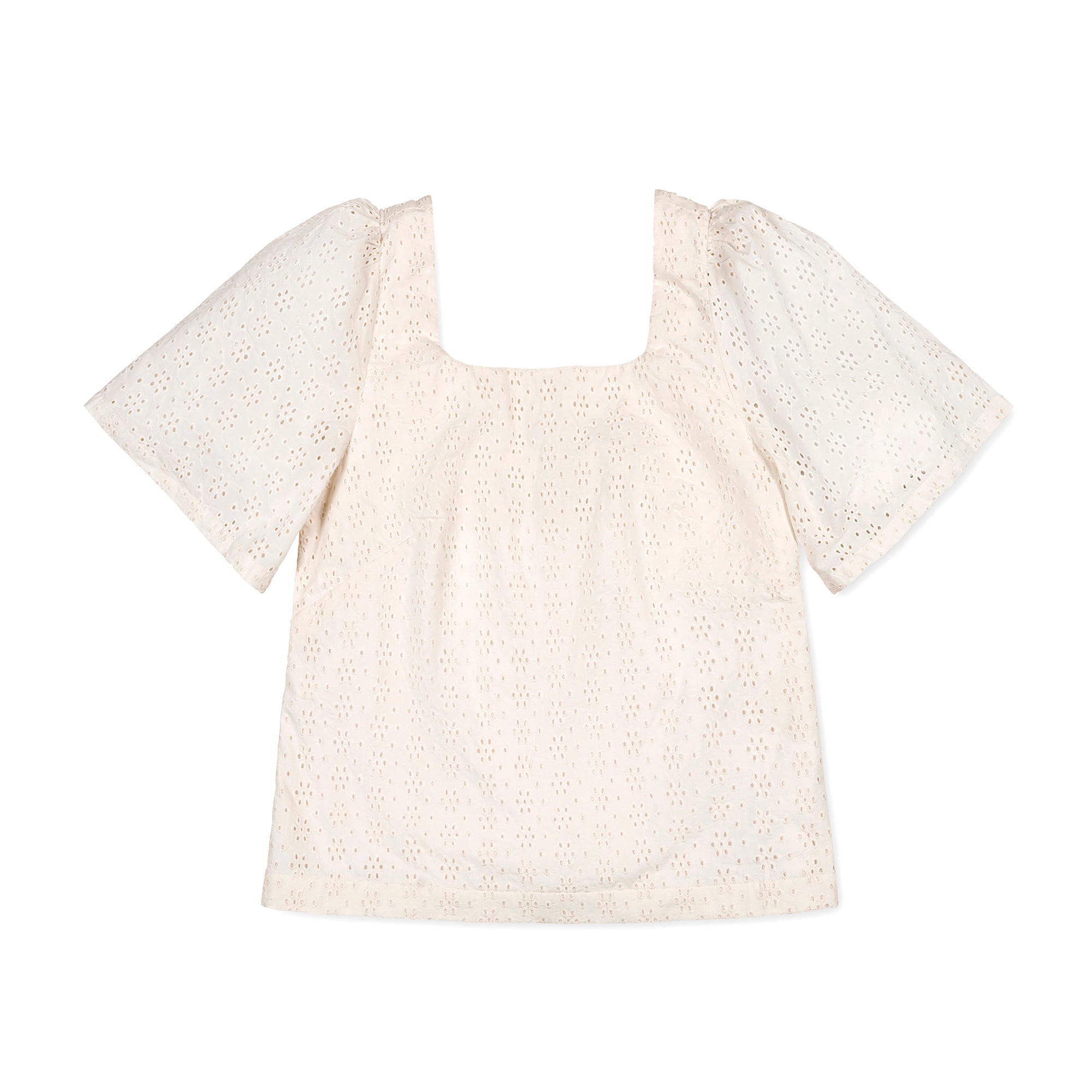 Organic Flounce Sleeve Eyelet Top in Natural Eyelet — lifestyle photo