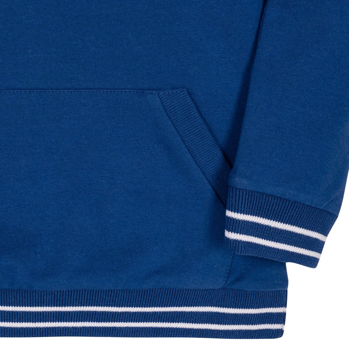 Organic French Terry Kanga Hoodie in Bold Blue — lifestyle photo