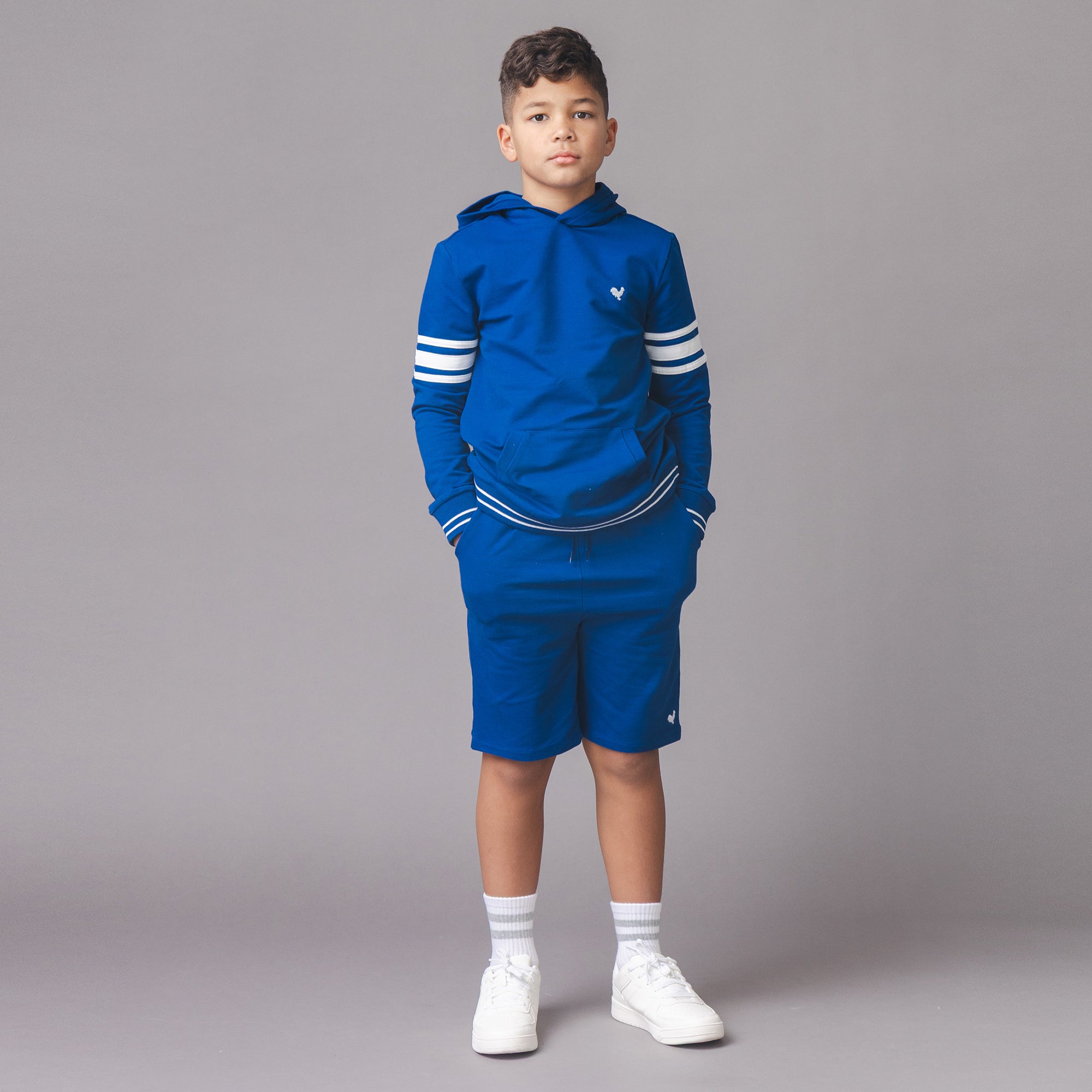 Organic French Terry Kanga Hoodie in Bold Blue — side view