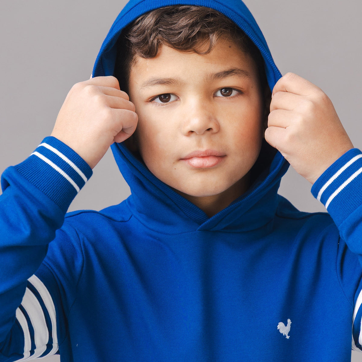 Organic French Terry Kanga Hoodie in Bold Blue — back view