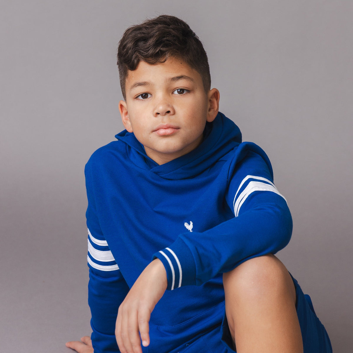 Organic French Terry Kanga Hoodie in Bold Blue — detail view