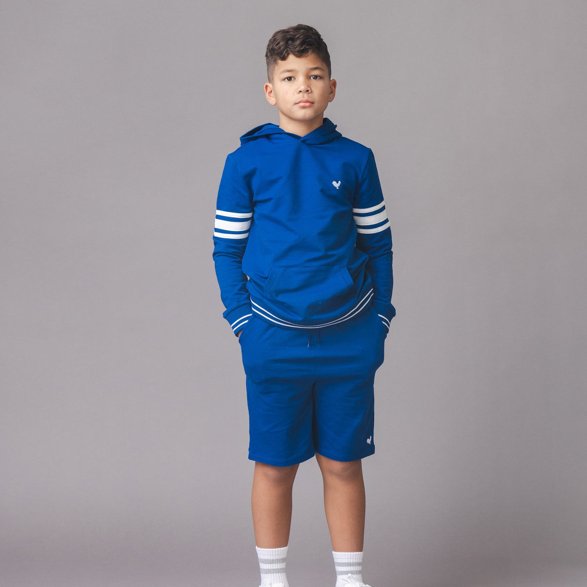 Organic French Terry Pull-On Short in Bold Blue — front view