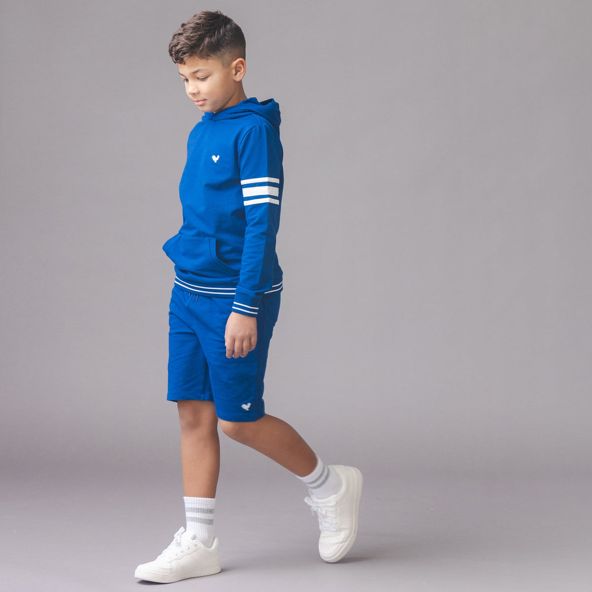 Organic French Terry Pull-On Short in Bold Blue — detail view