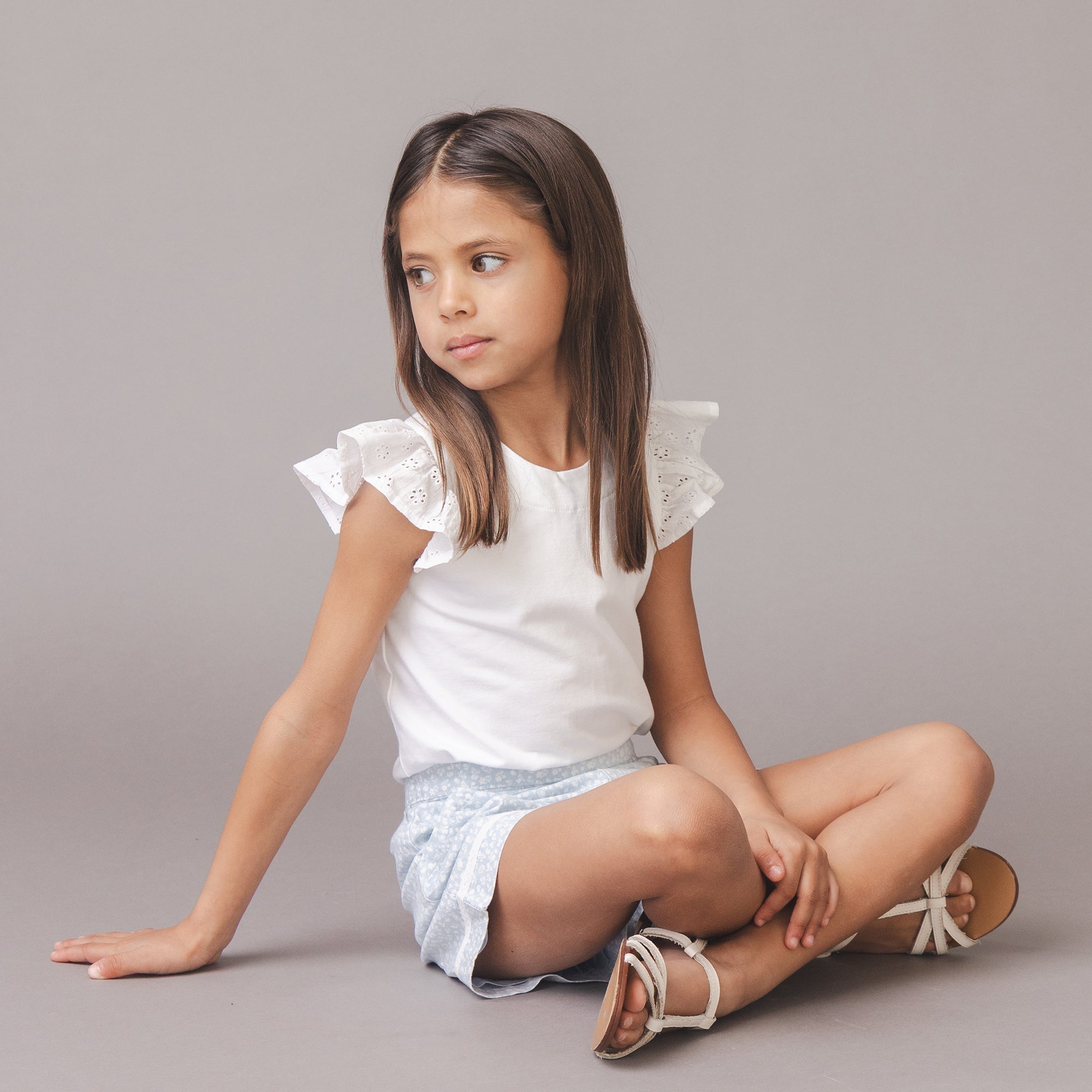 Organic Knit Top with Eyelet Flutter Sleeves