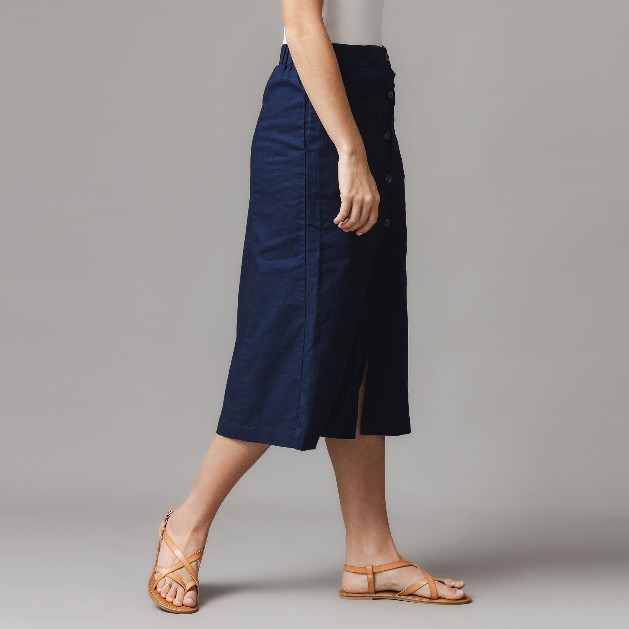 Linen Button Front Skirt