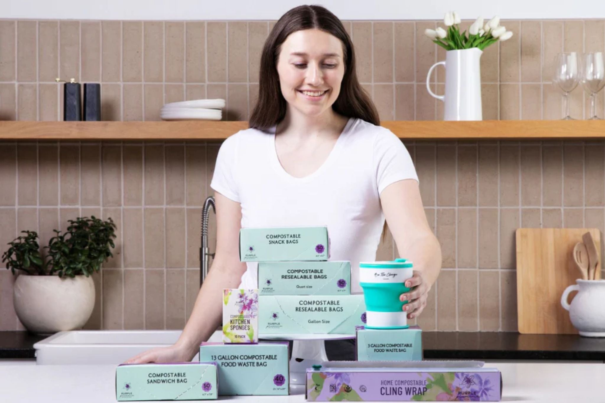 The Complete Eco Friendly Kitchen Bundle  – Compostable Zip Bags, Cling wrap, Sponges & Trash Bags