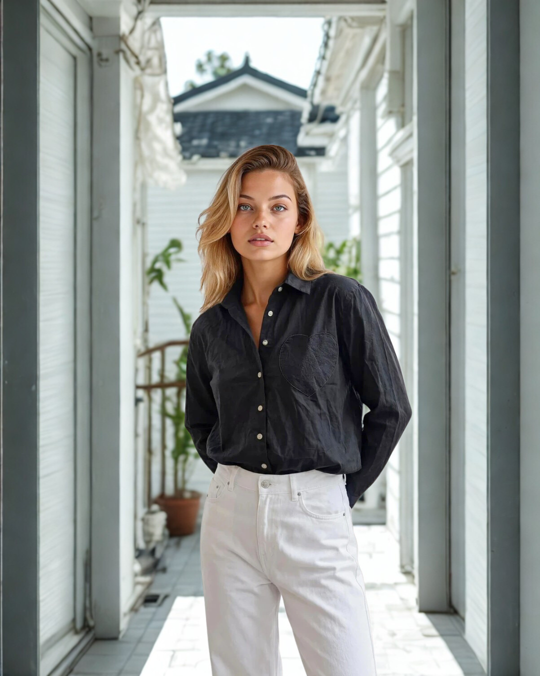 Good Boyfriend Shirt with Heart Pocket Black