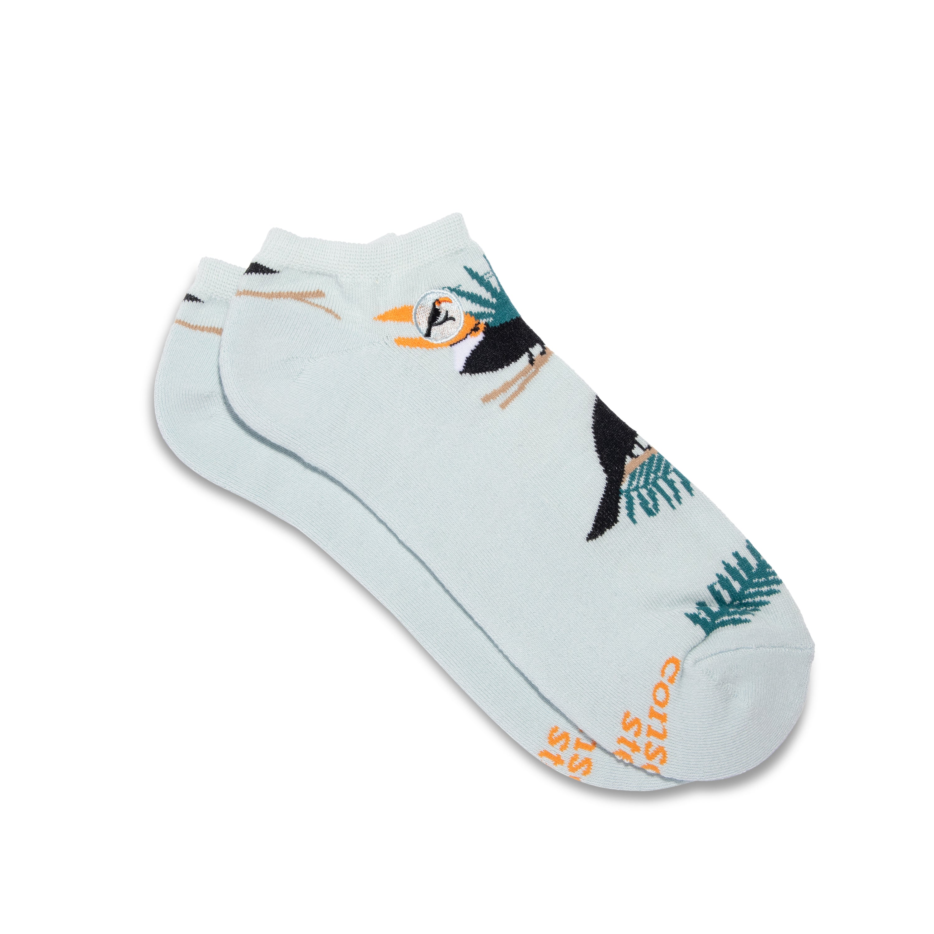 Socks that Protect Toucans by Conscious Step — teal organic cotton ankle socks with palms and toucans