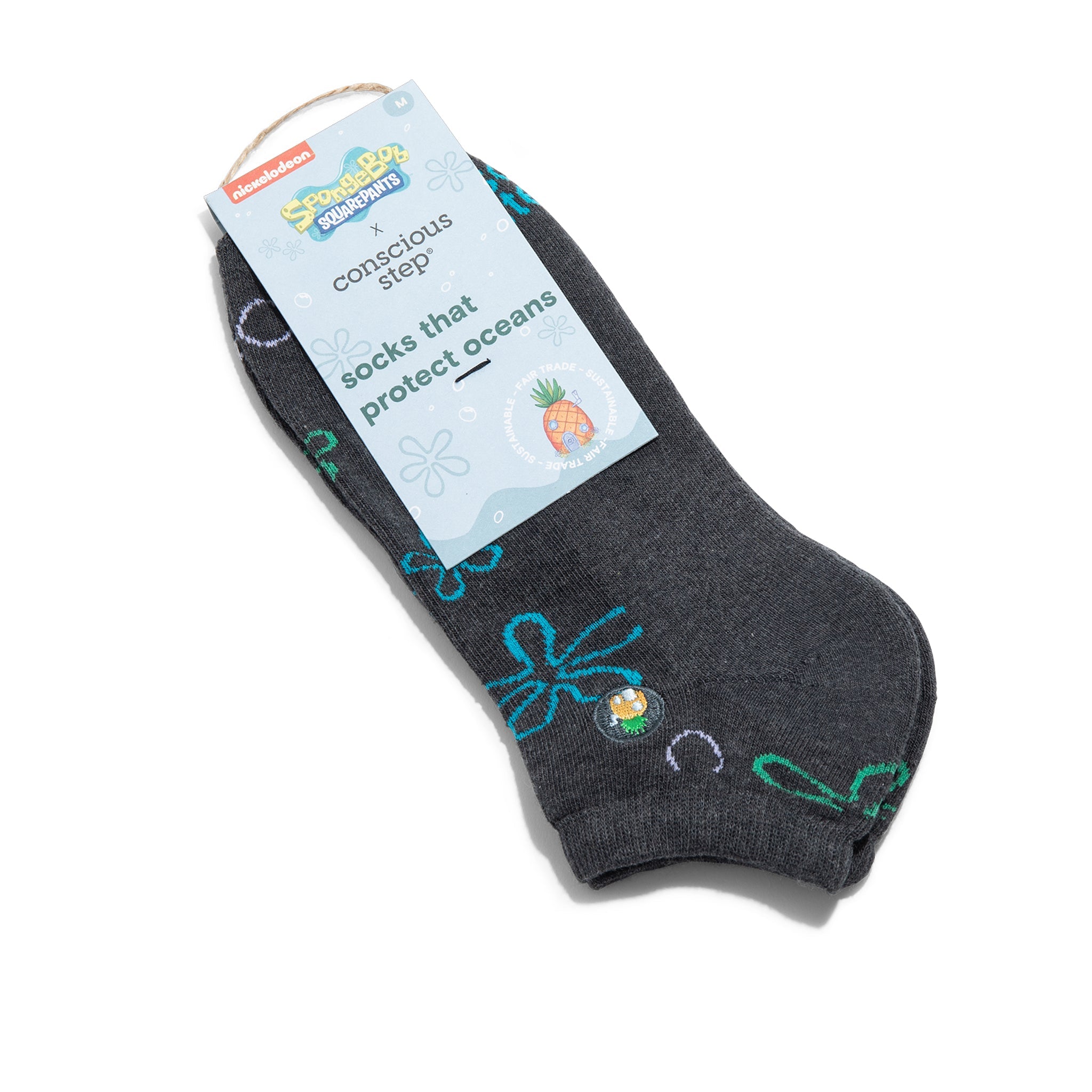Close-up of SpongeBob ankle sock design — Conscious Step