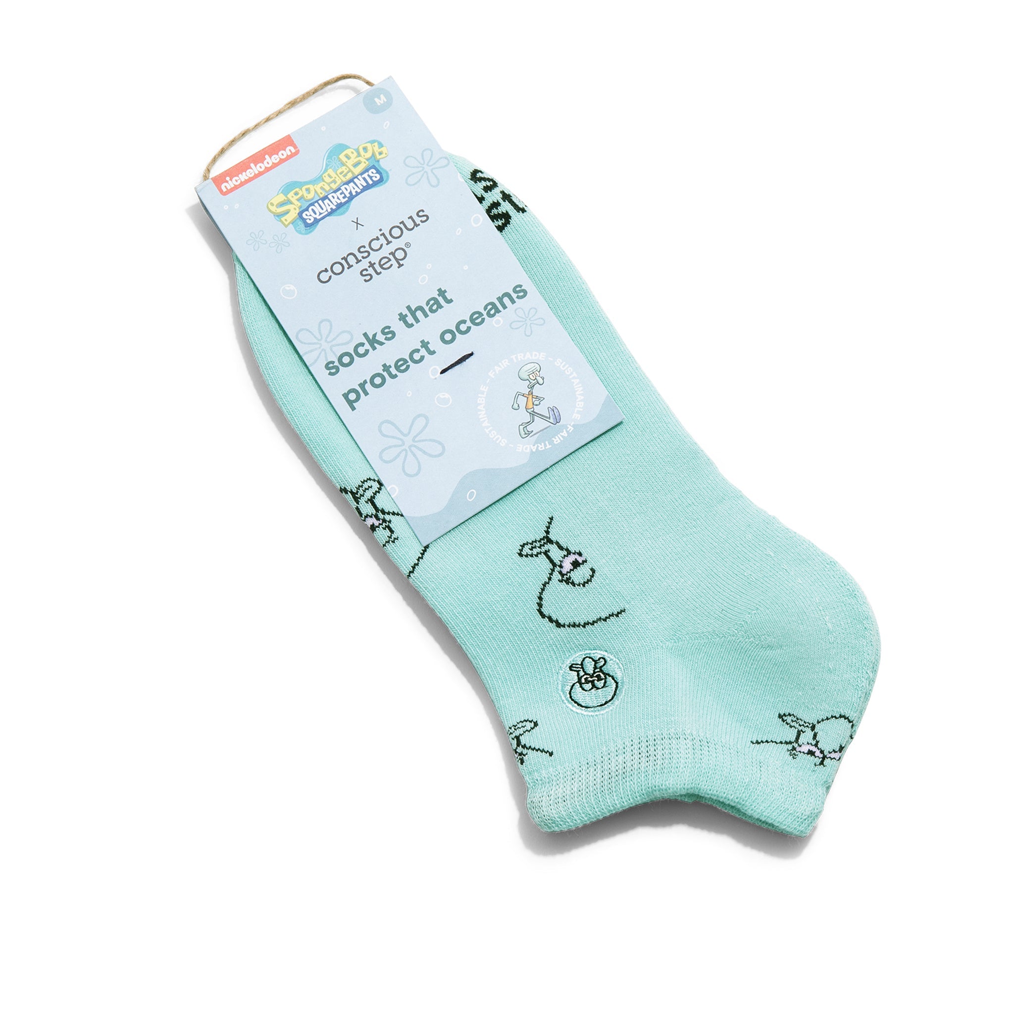 Close-up of Squidward ankle sock design — Conscious Step