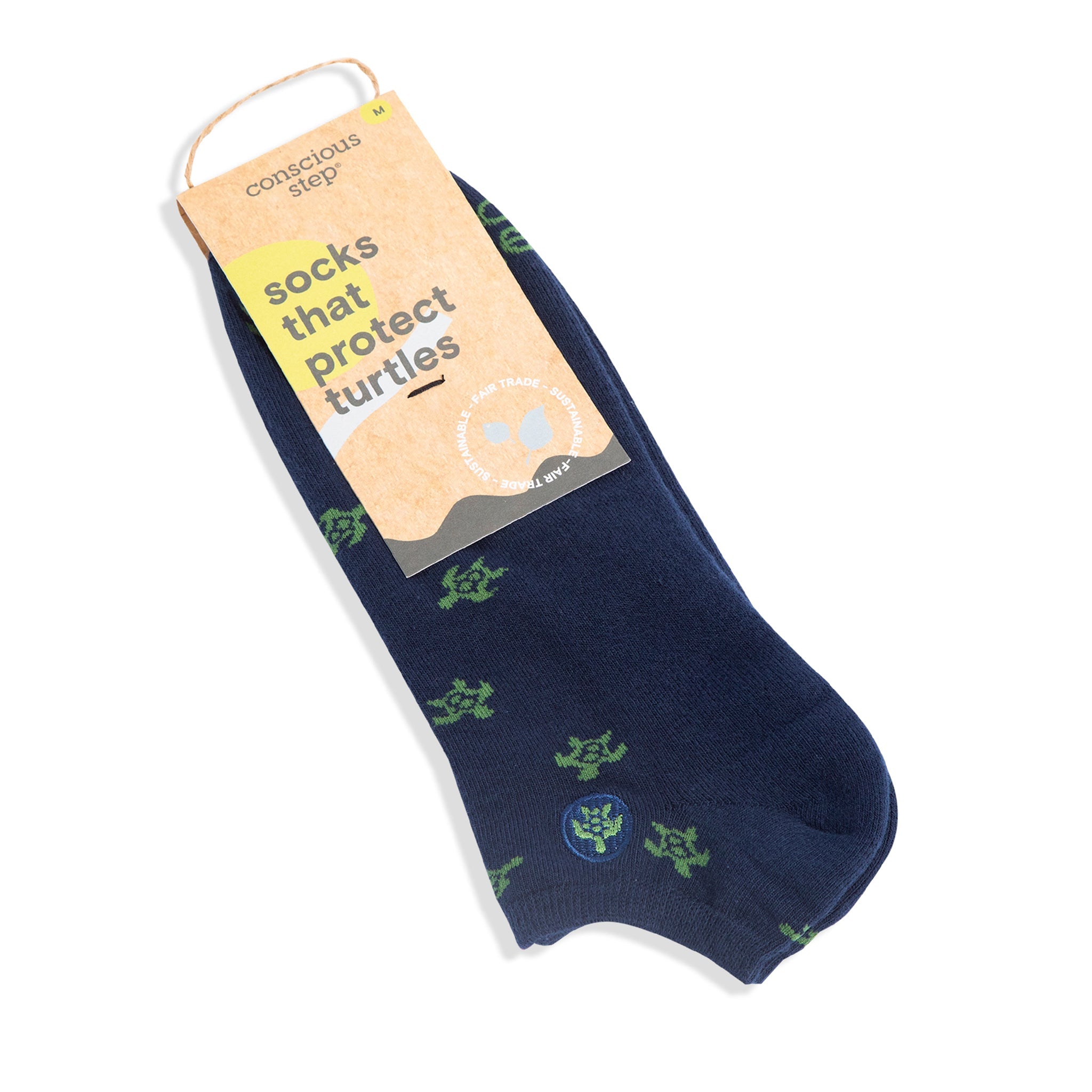 Dark blue sea-turtle organic cotton ankle socks — Conscious Step