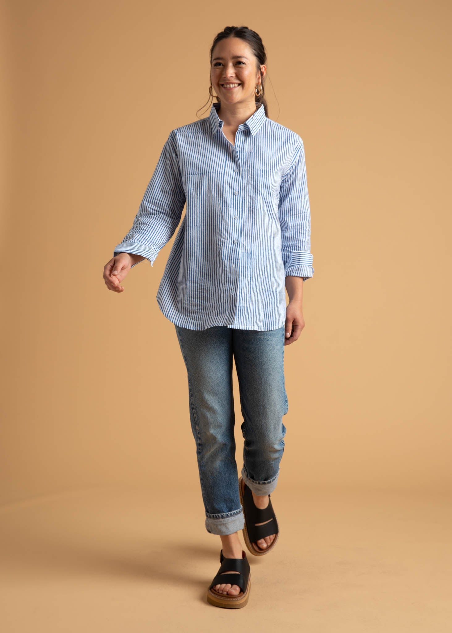 Good Boyfriend Shirt - Menswear Stripe Coastal Blue