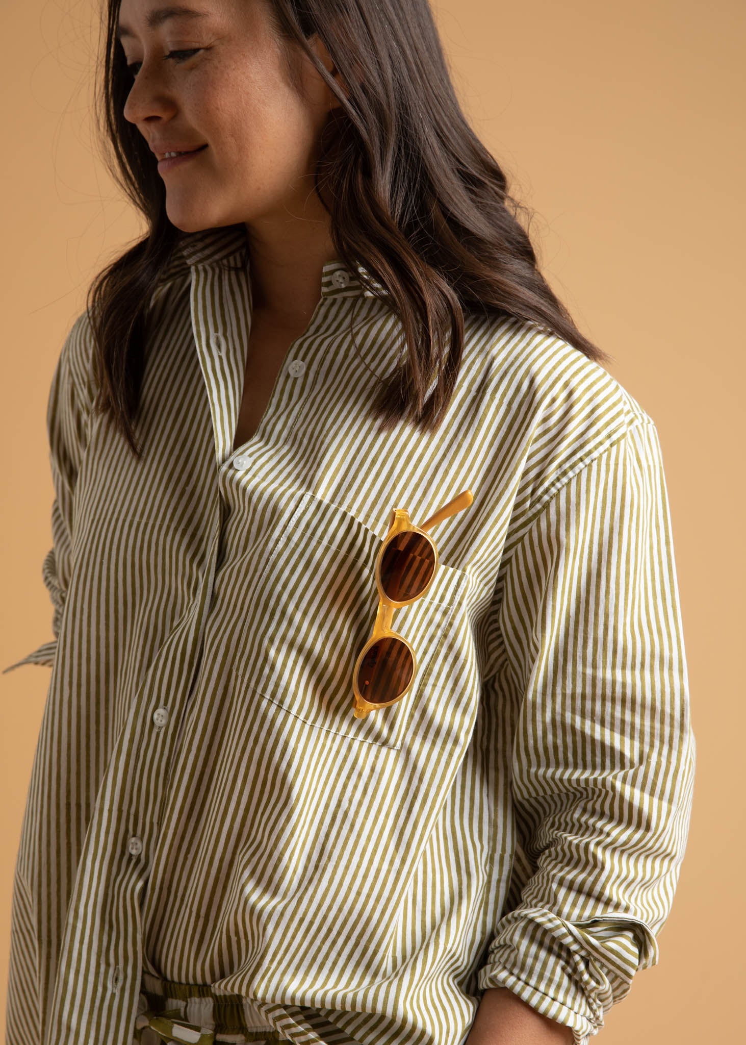 Good Boyfriend Shirt - Menswear Stripe Olive Oil