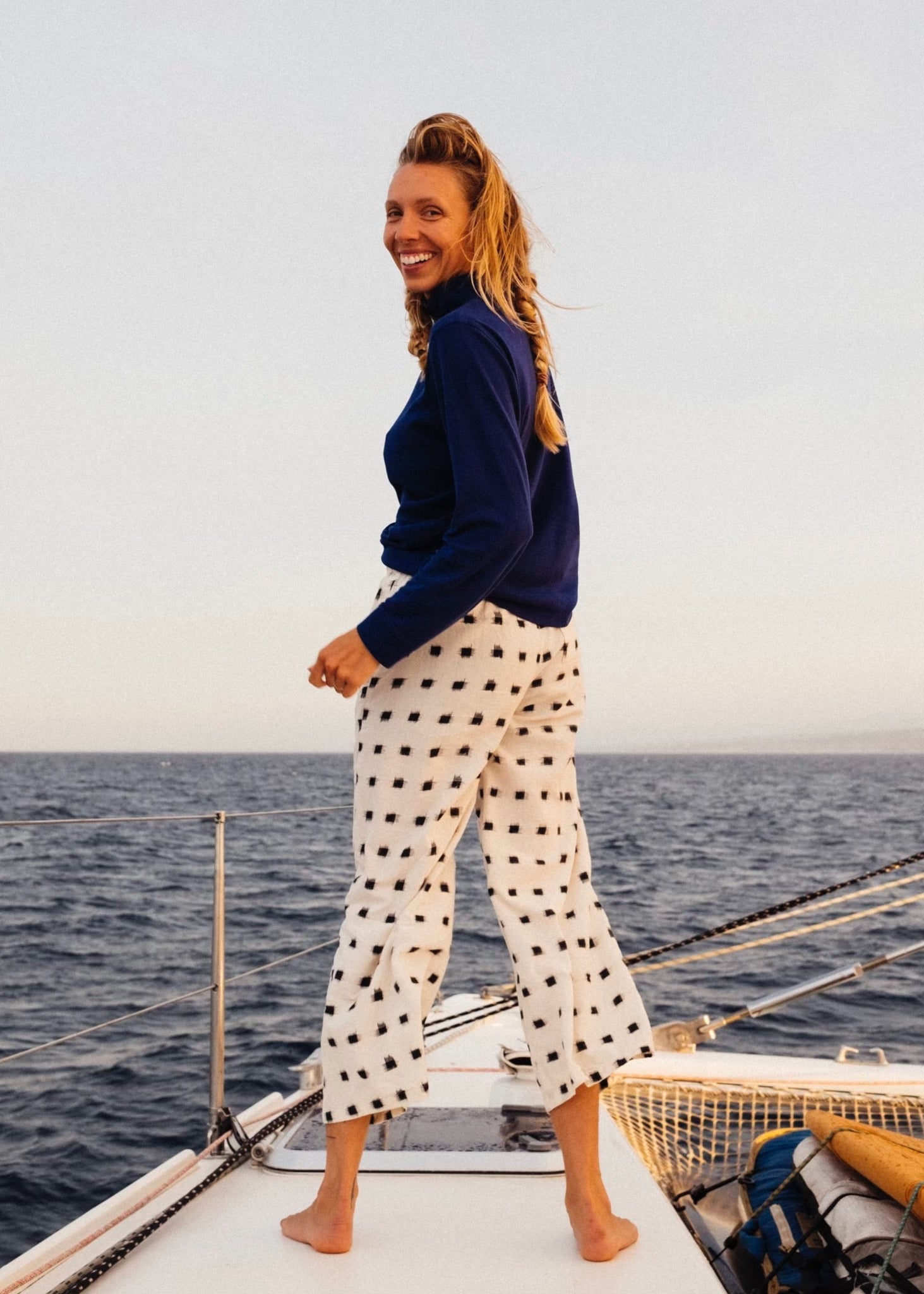 Shore Pant - Ikat Squares Natural Black
