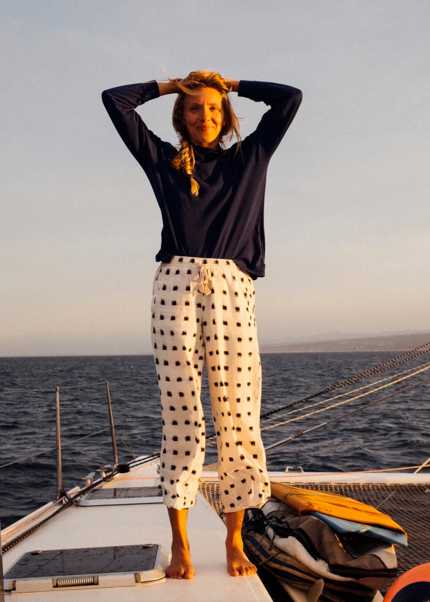 Shore Pant - Ikat Squares Natural Black