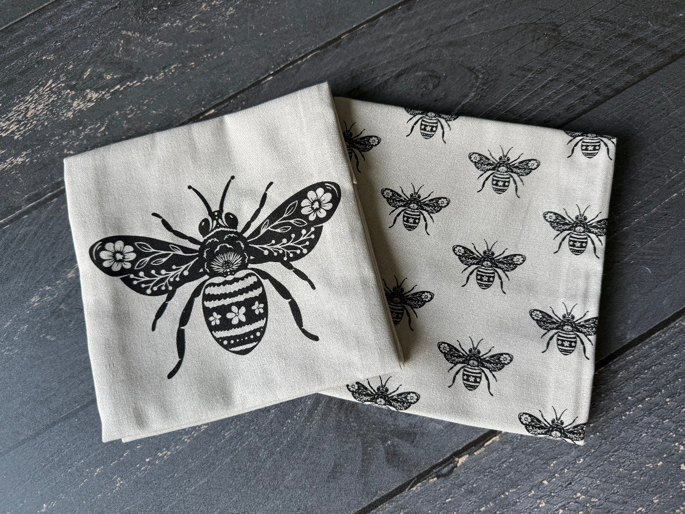 Five Oaks Farm bee hand towels — set of two linen-cotton tea towels