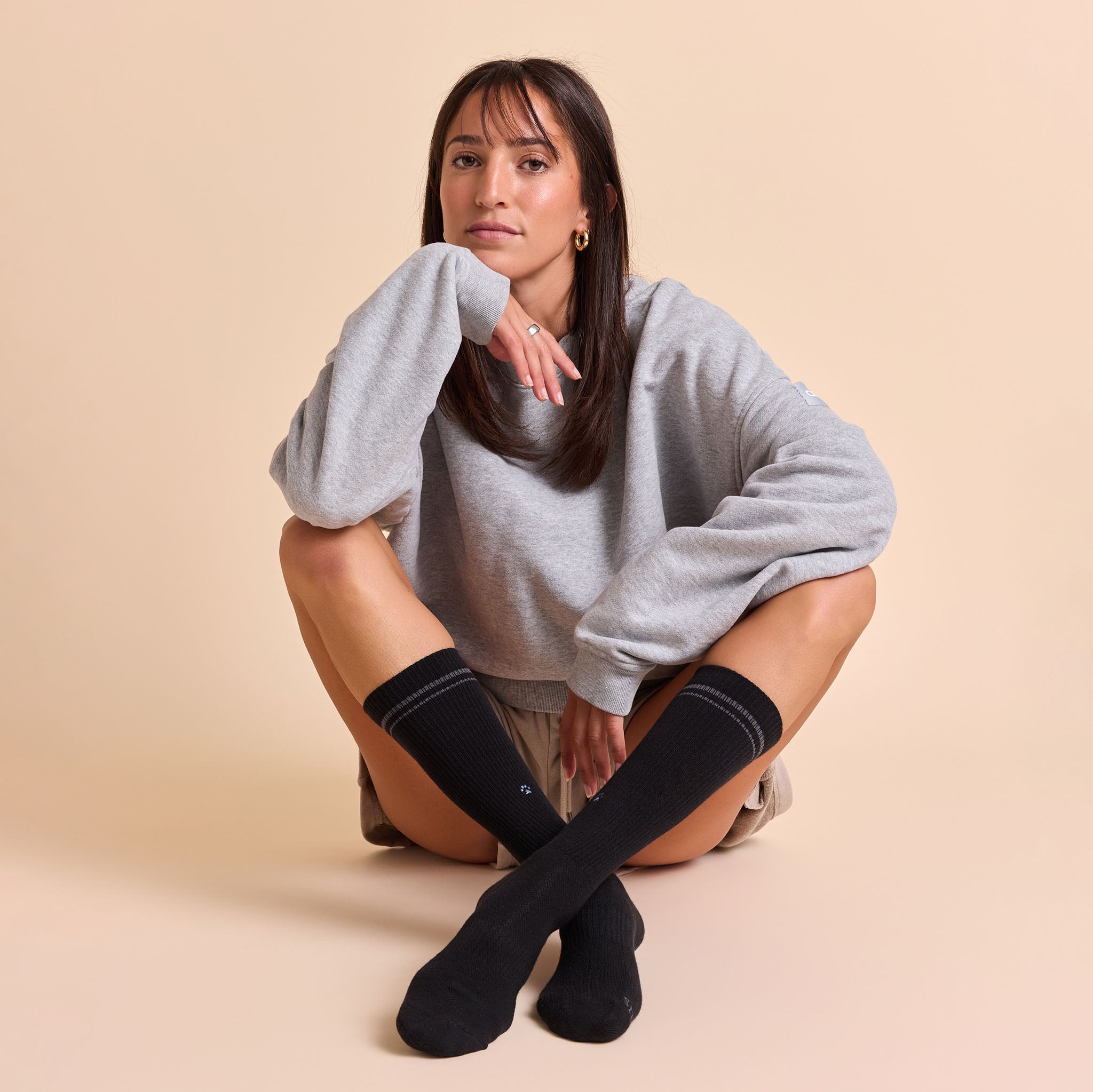 Comfort Crew Socks that Save Dogs — ribbed organic cotton crew socks in gray & black, paw print embroidery