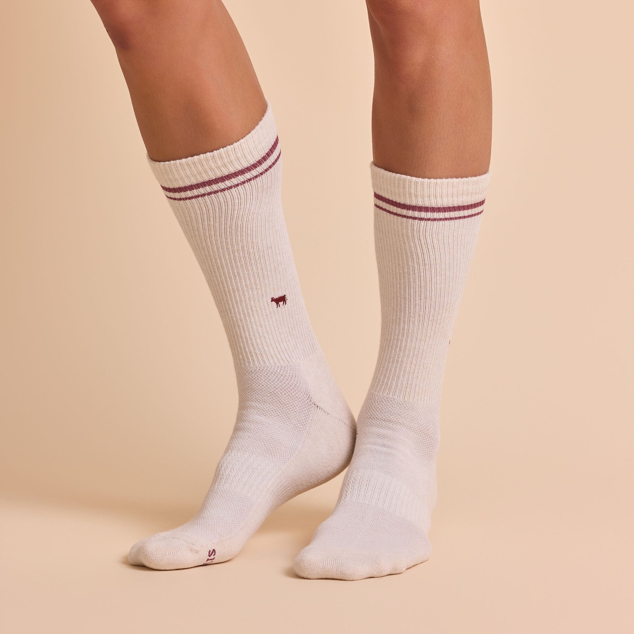 Comfort Crew Socks that Save Farm Animals — ribbed organic cotton crew socks in beige, gray & plum