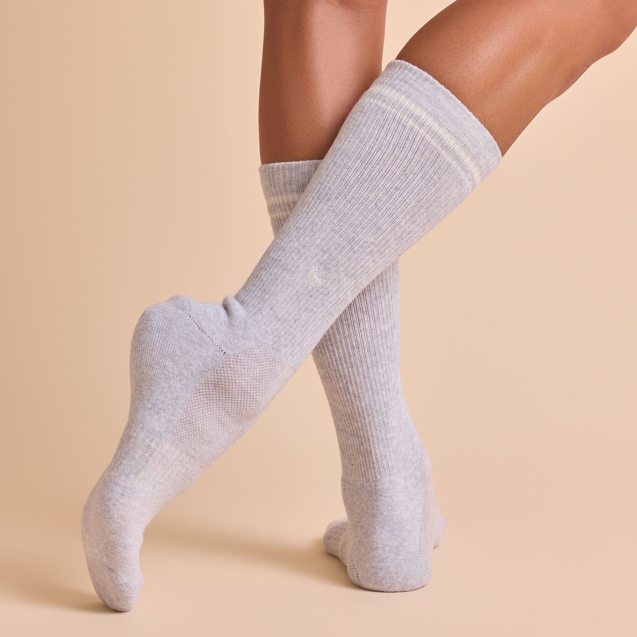 Comfort Crew Socks that Save Farm Animals — ribbed organic cotton crew socks in beige, gray & plum