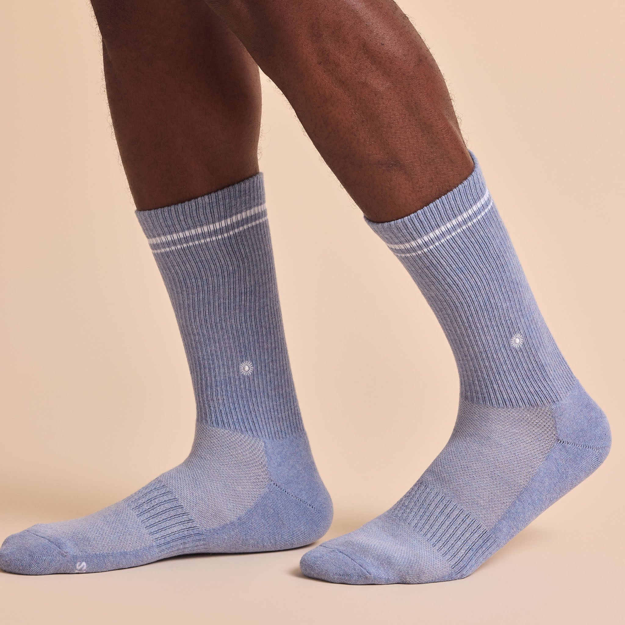 Comfort Crew Socks that Support Mental Health — ribbed organic cotton crew socks, white/blue/navy, supports NAMI