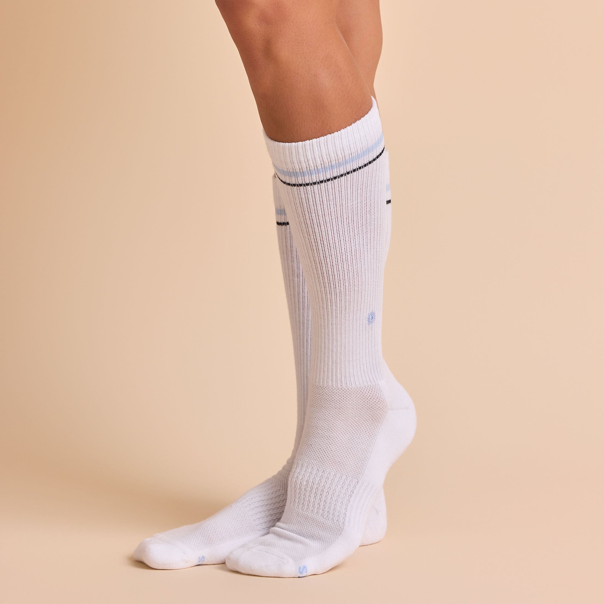 Comfort Crew Socks that Support Mental Health — ribbed organic cotton crew socks, white/blue/navy, supports NAMI