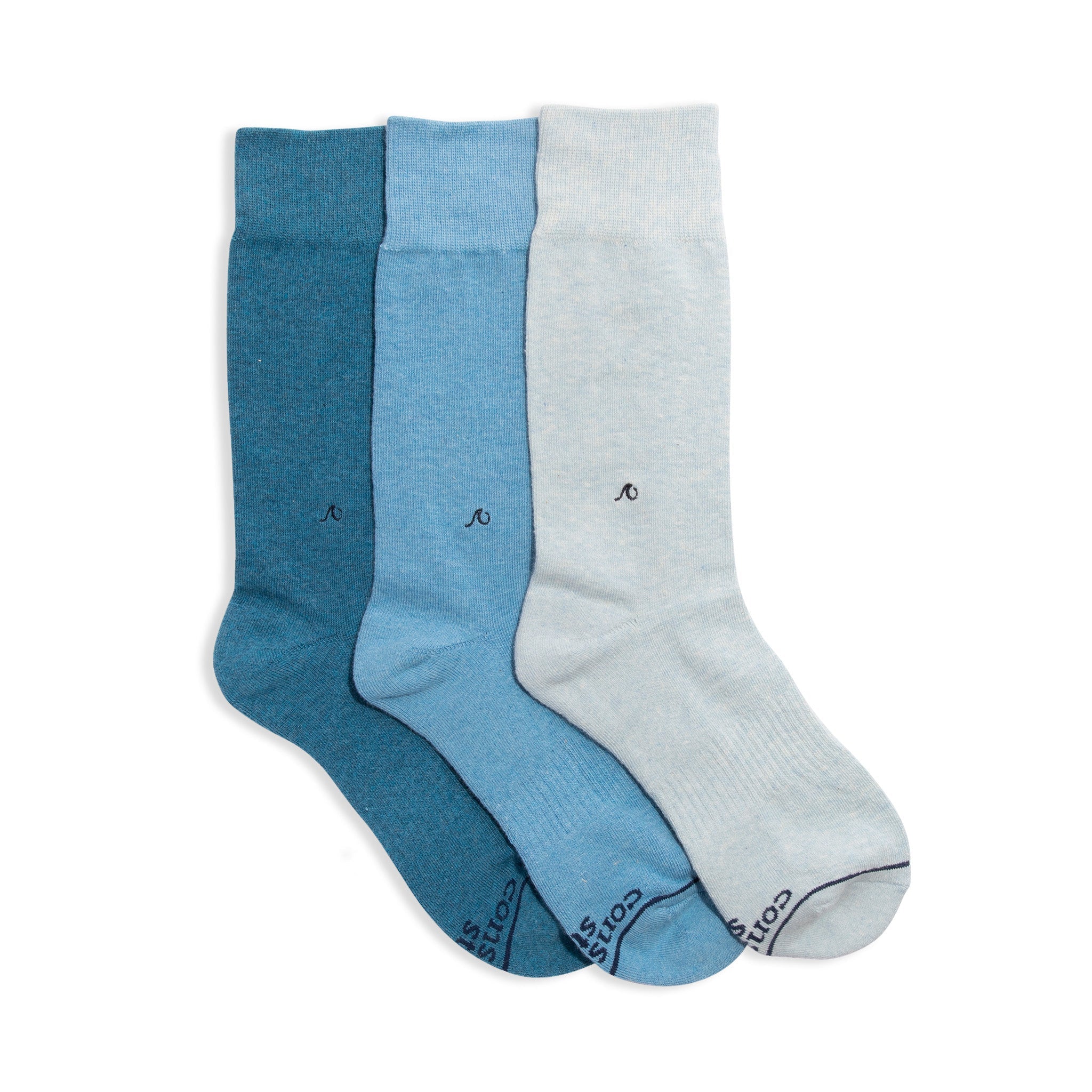 Socks that Protect Oceans 3-pack — organic cotton socks in ocean blues, wave embroidery