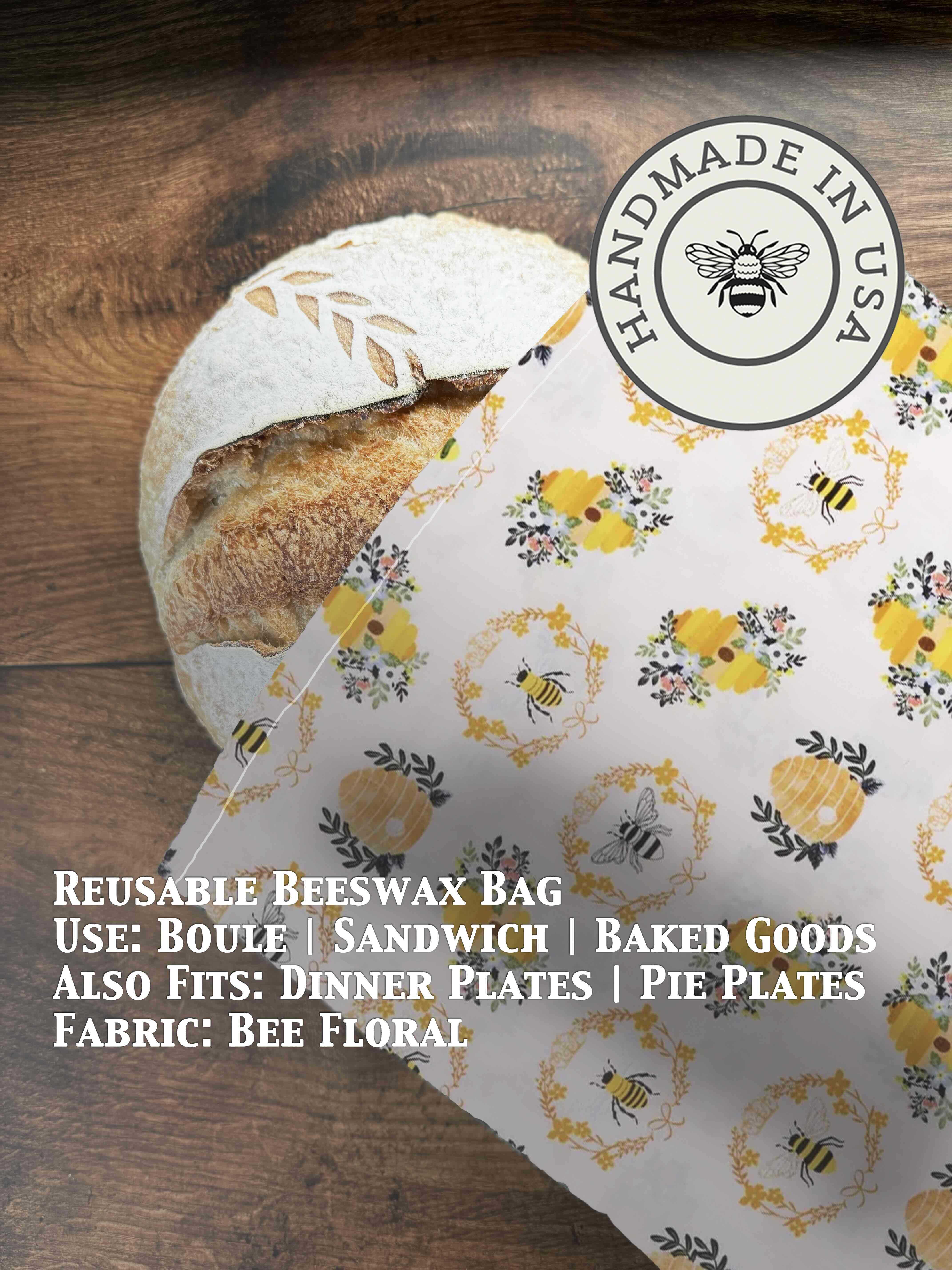 Beeswax bread bag in Bee Floral print — organic cotton, plastic-free