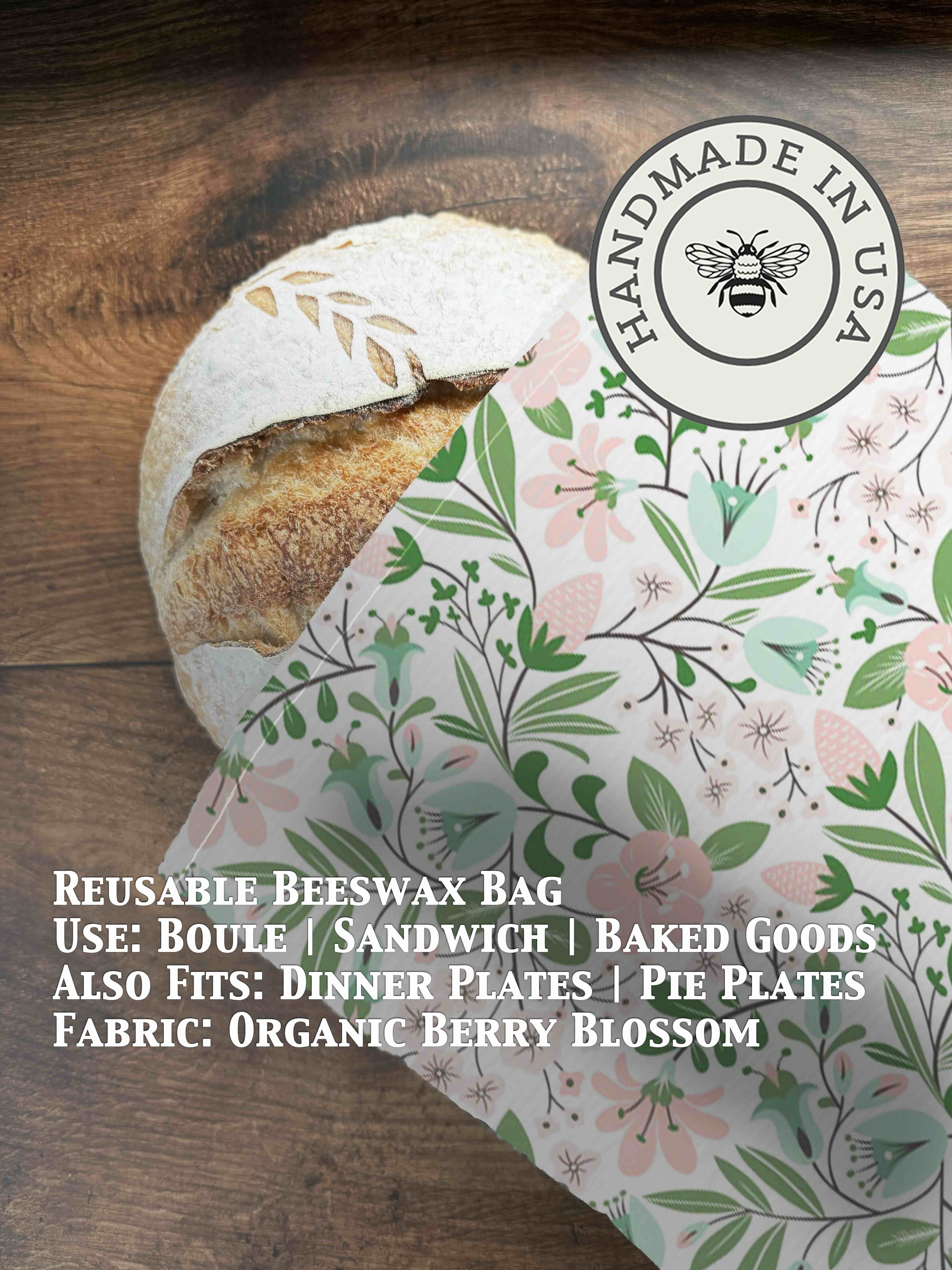 Beeswax bread bag in Berry Blossom print — organic cotton, plastic-free