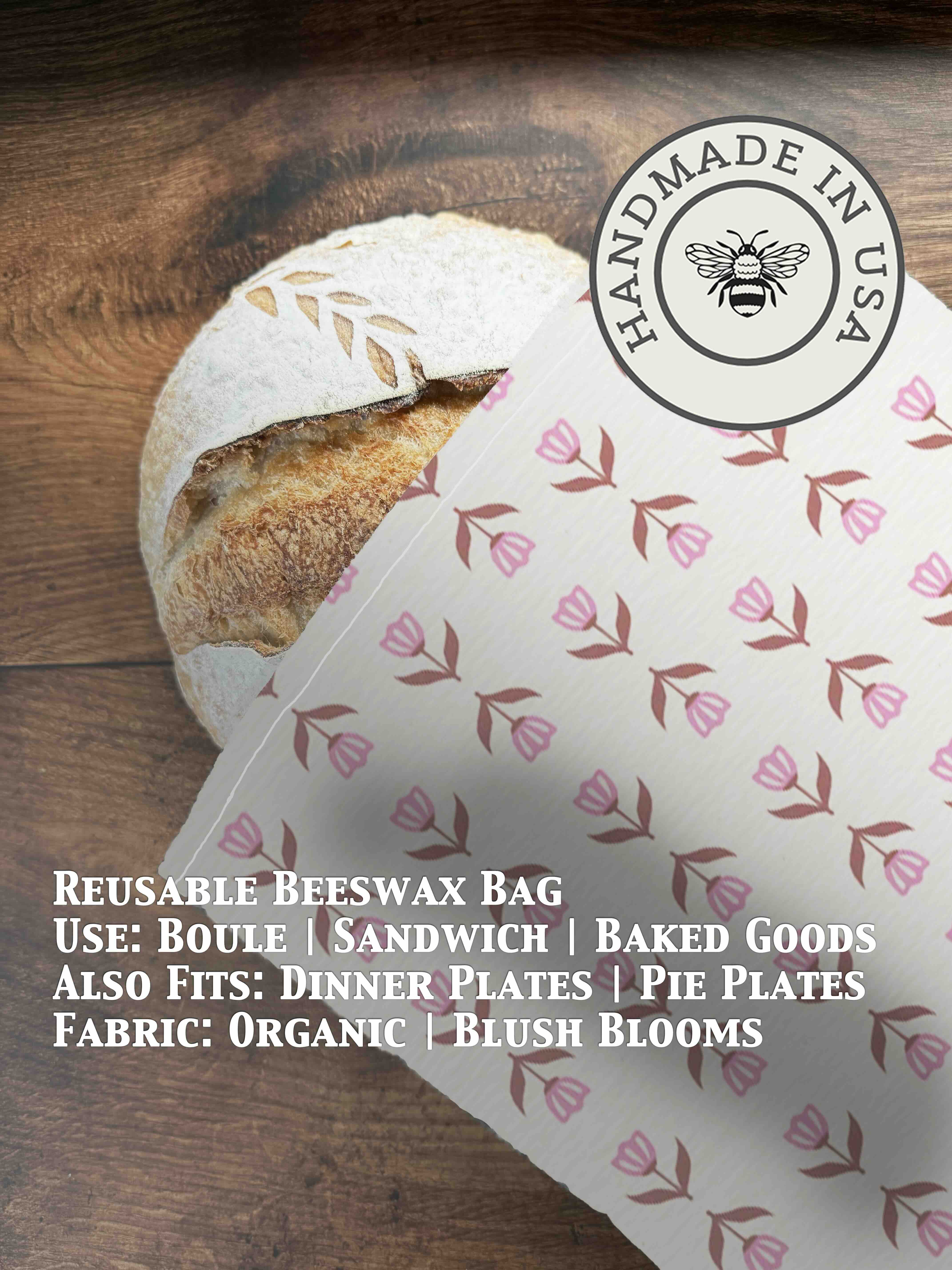 Beeswax bread bag in Blush Blooms print — organic cotton, plastic-free