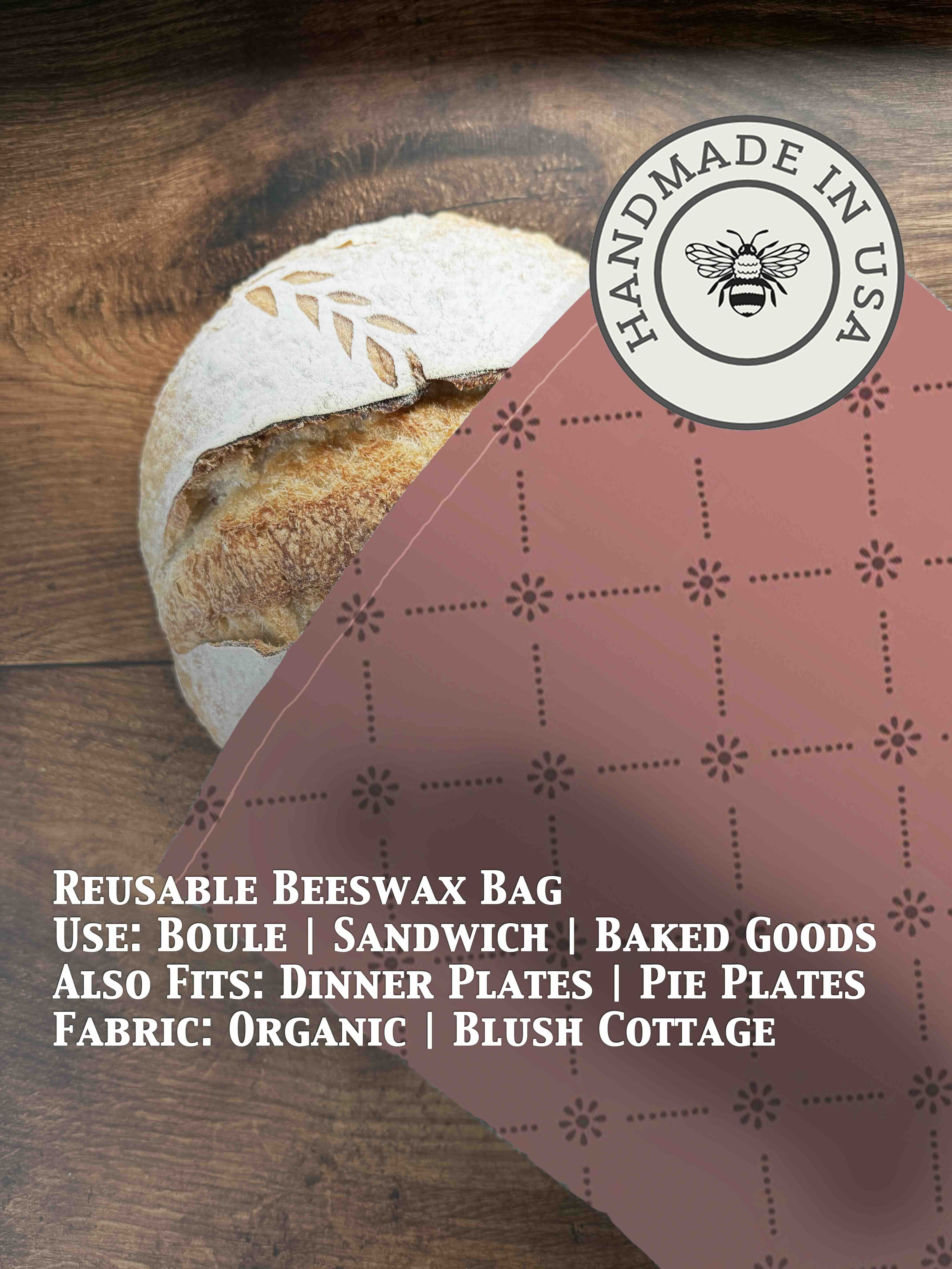 Beeswax bread bag in Blush Cottage print — organic cotton, plastic-free