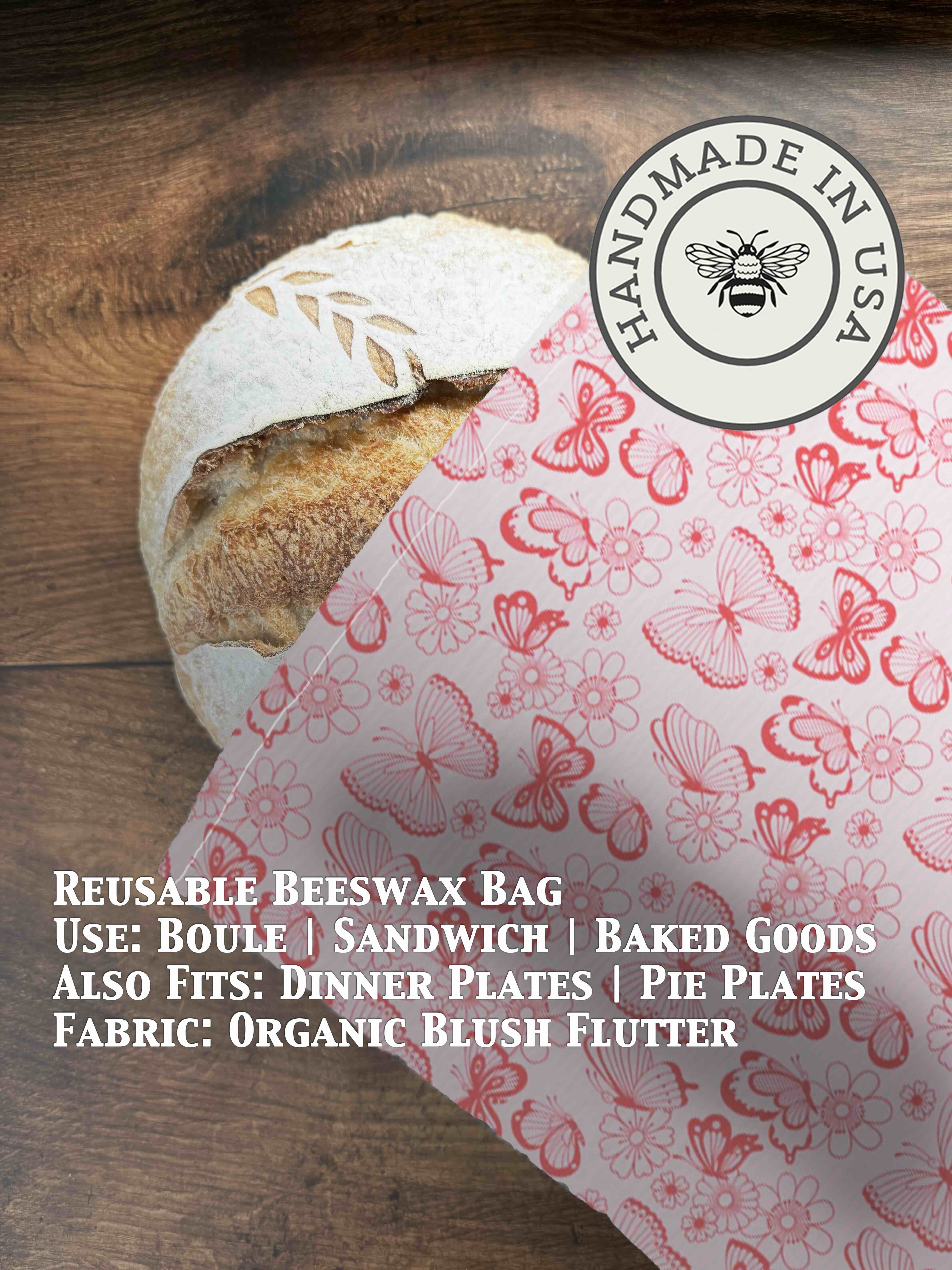 Beeswax bread bag in Blush Flutter print — organic cotton, plastic-free