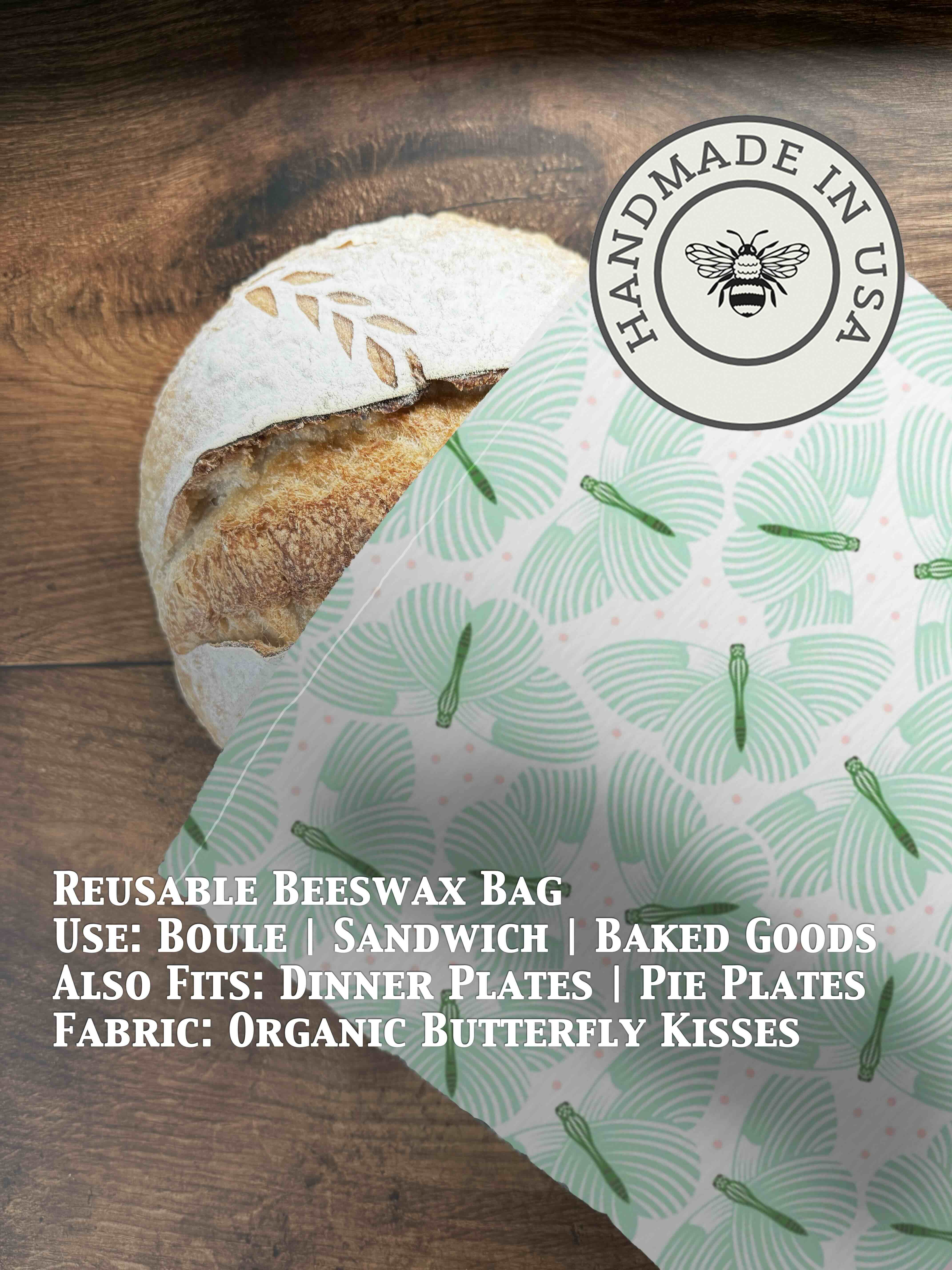 Beeswax bread bag in Butterfly Kisses print — organic cotton, plastic-free