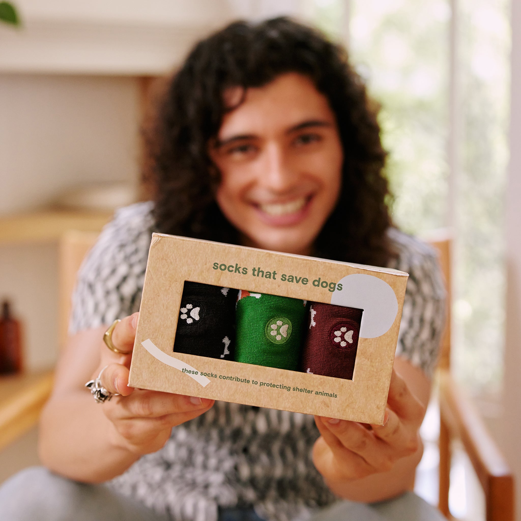 Save Dogs Gift Box — organic cotton crew socks for dog lovers, 3 pairs, gives back