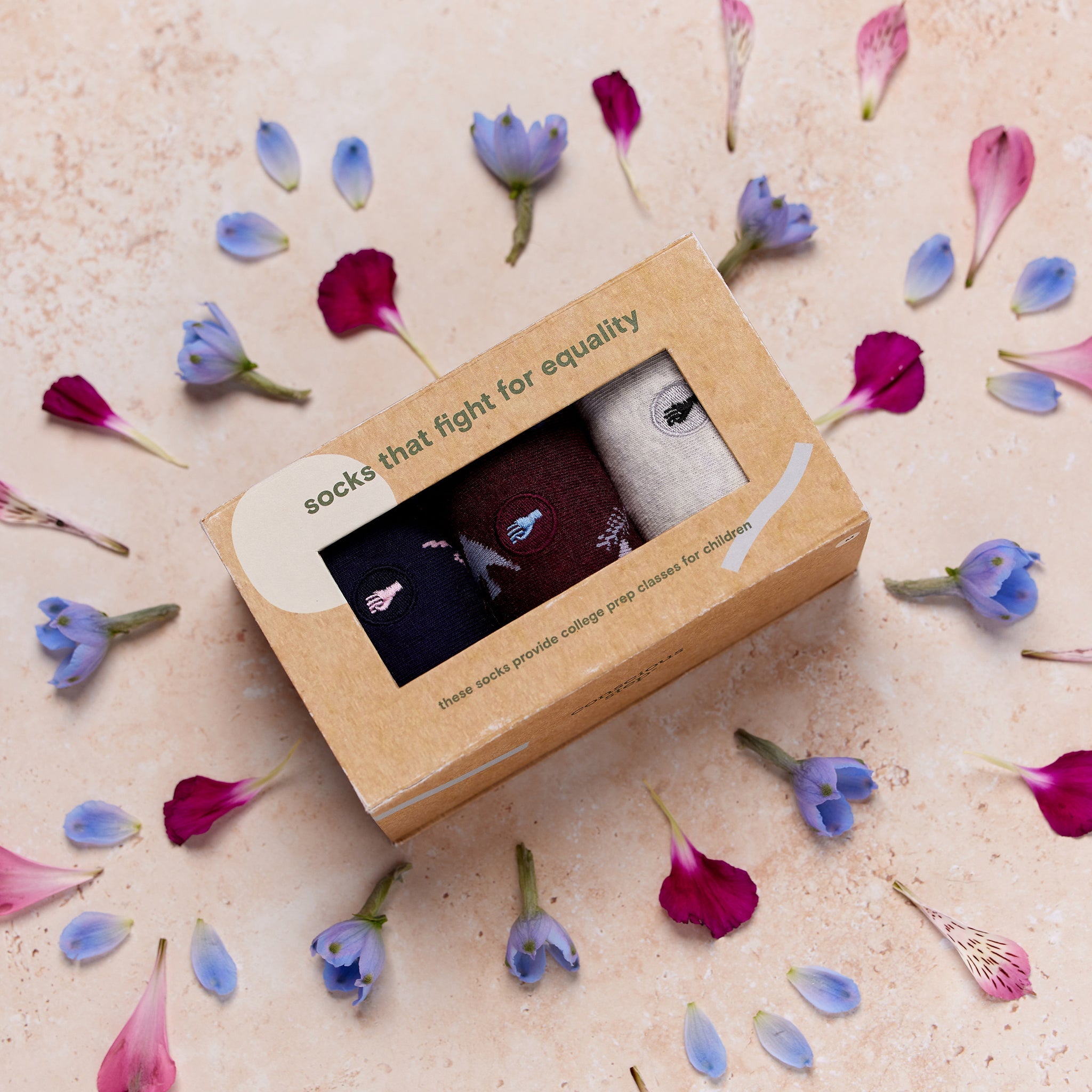 Fight for Equality Gift Box — organic cotton crew socks inspired by peace and hope, gives back
