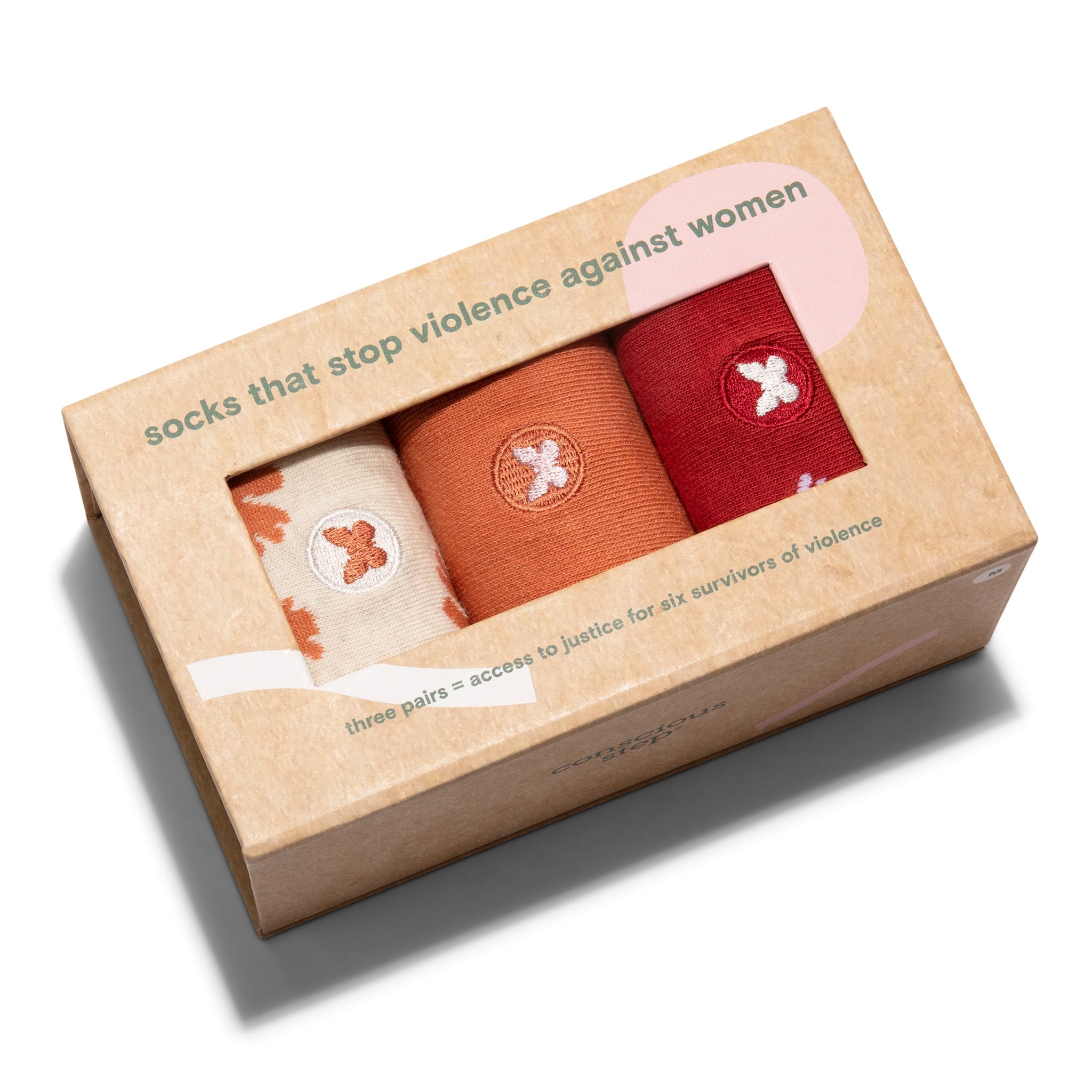Stop Violence against Women Gift Box — organic cotton crew socks, butterfly embroidery, gives back