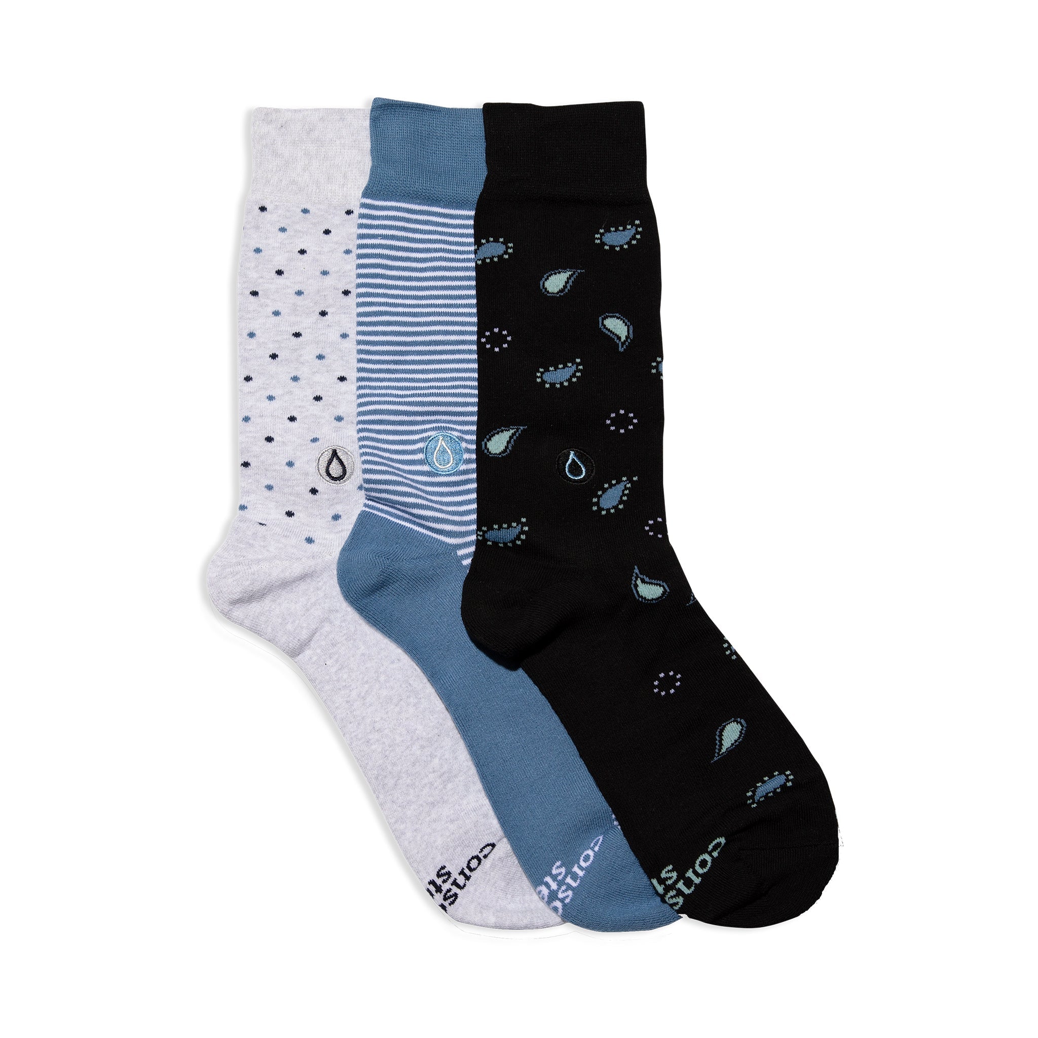 Give Water Gift Box — organic cotton crew sock gift set, 3 pairs, Fairtrade & GOTS, gives clean water