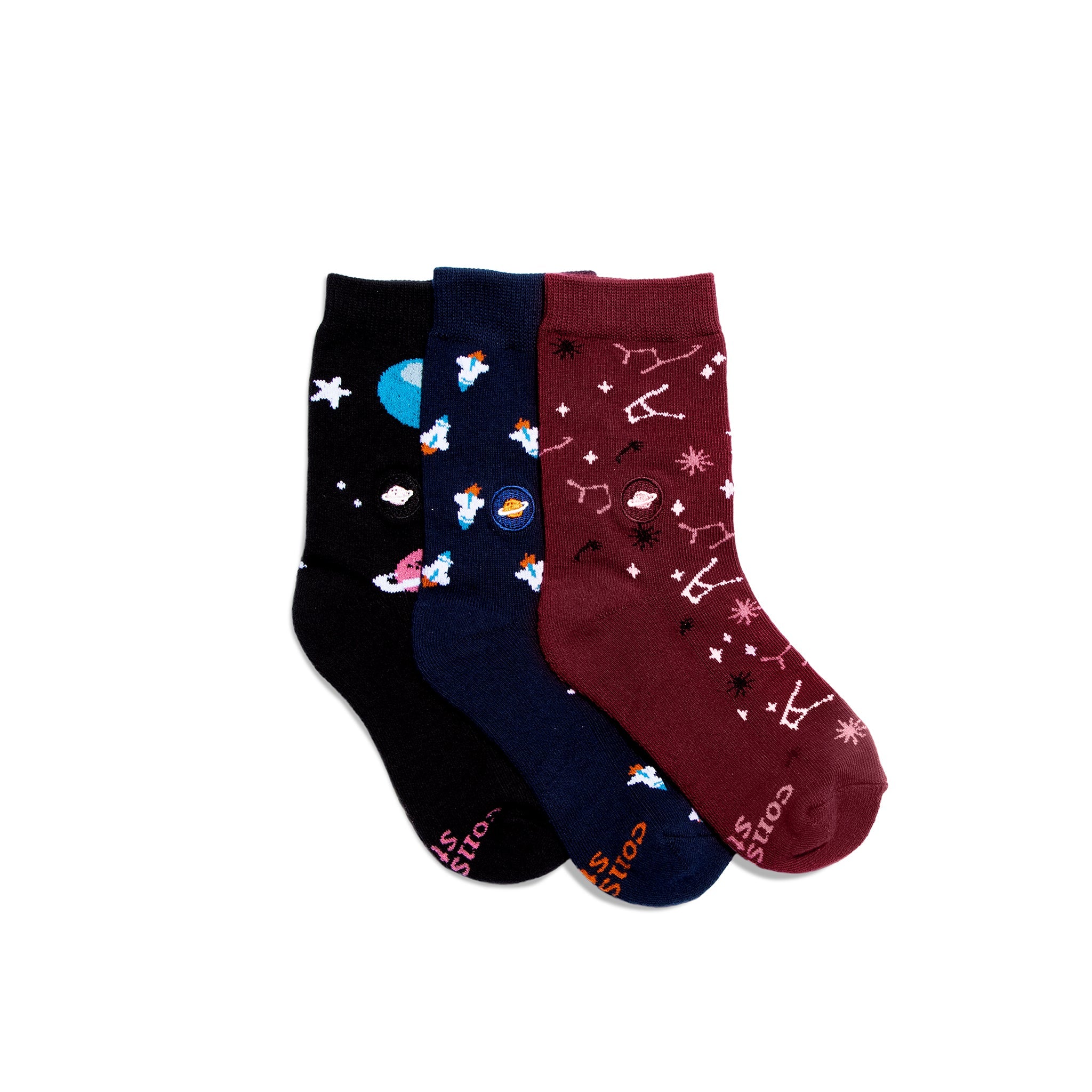 Kids Socks that Support Space Exploration gift box — organic cotton kids' socks: rocket, constellation & galaxy