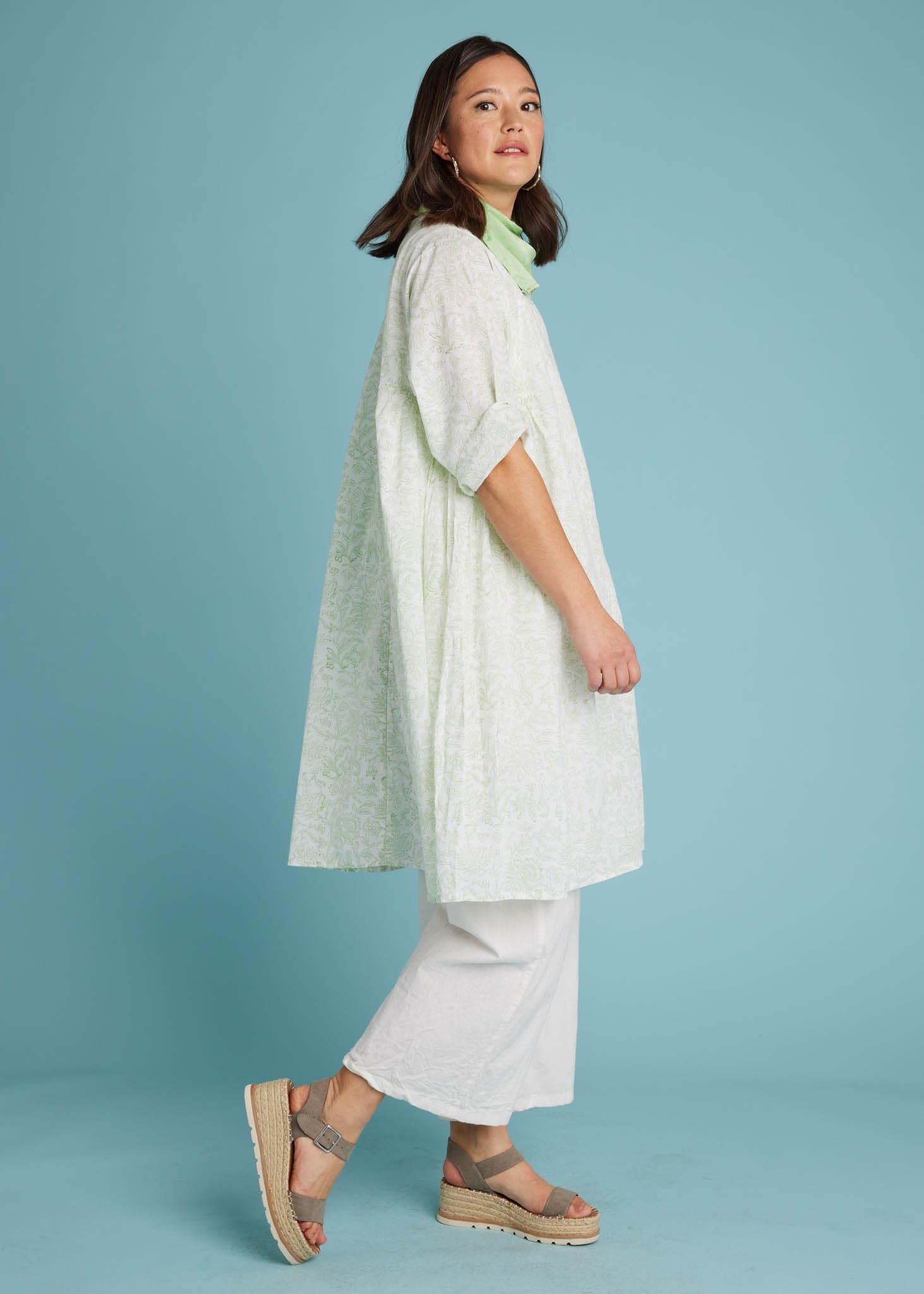 Sunshine Coast Caftan - Floral Toile Grass Green