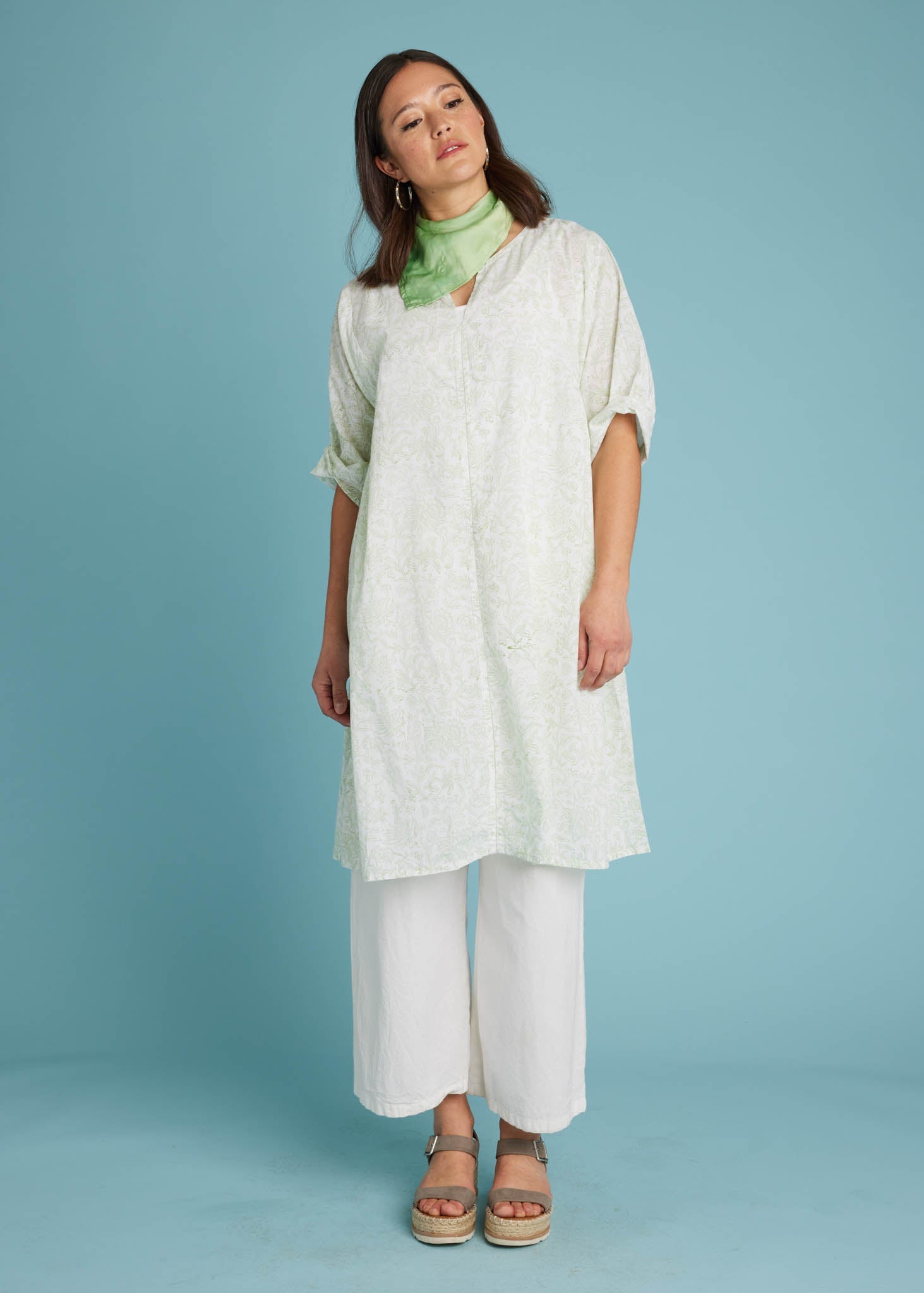 Sunshine Coast Caftan - Floral Toile Grass Green