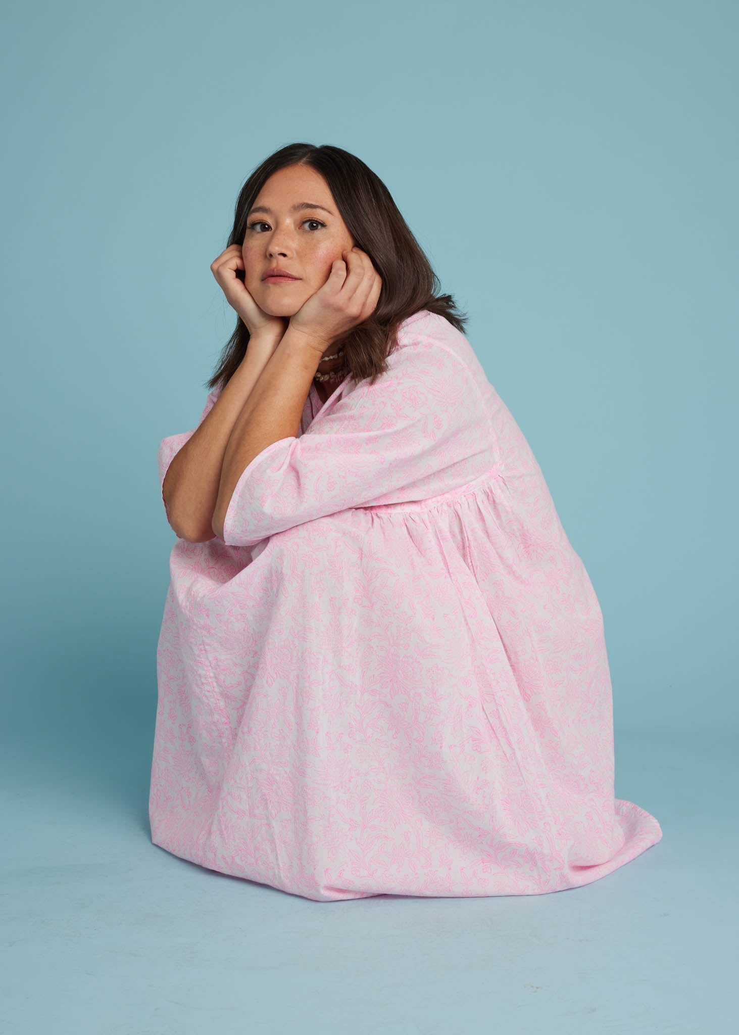 Sunshine Coast Caftan - Floral Toile Neon Pink
