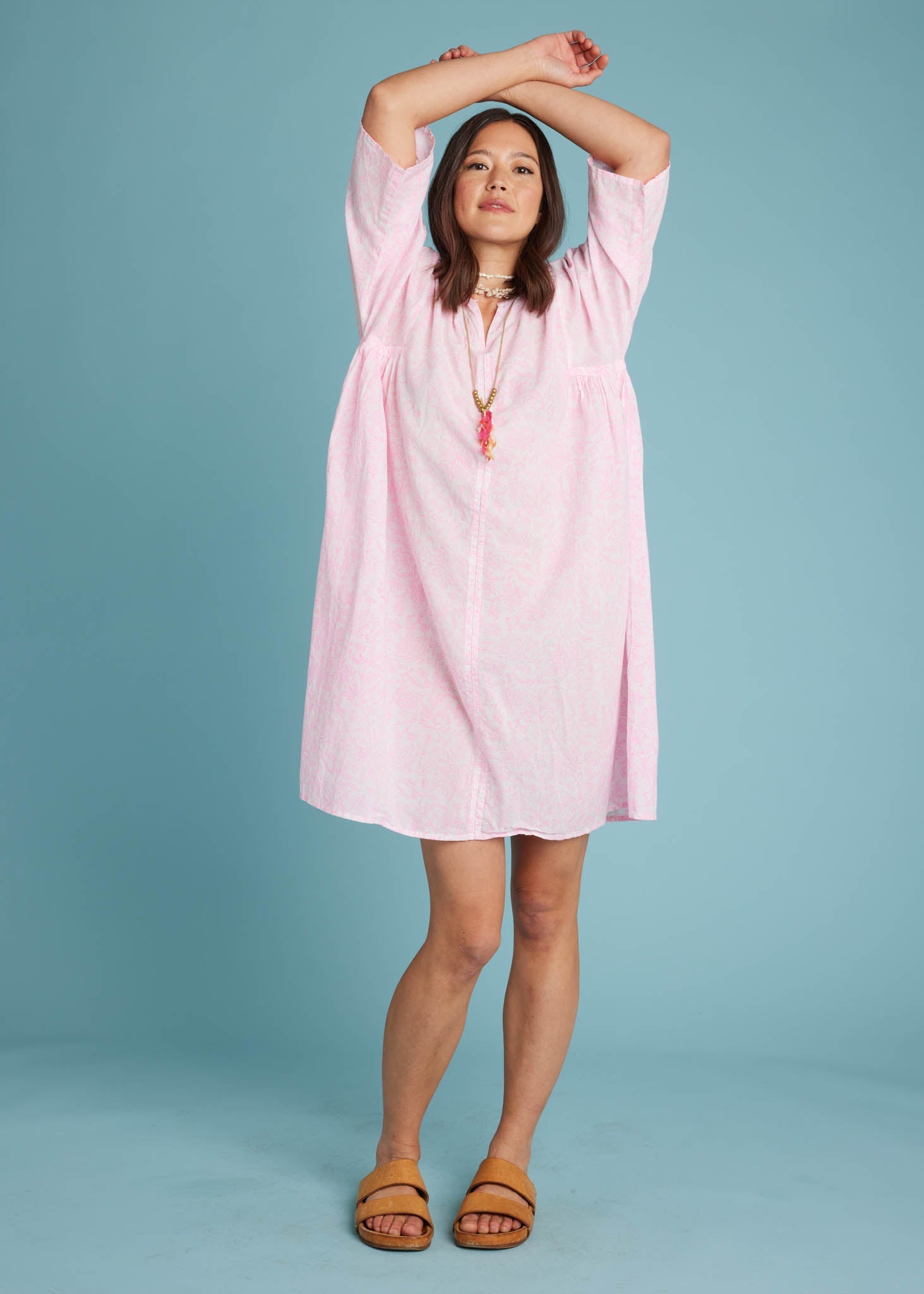 Sunshine Coast Caftan - Floral Toile Neon Pink