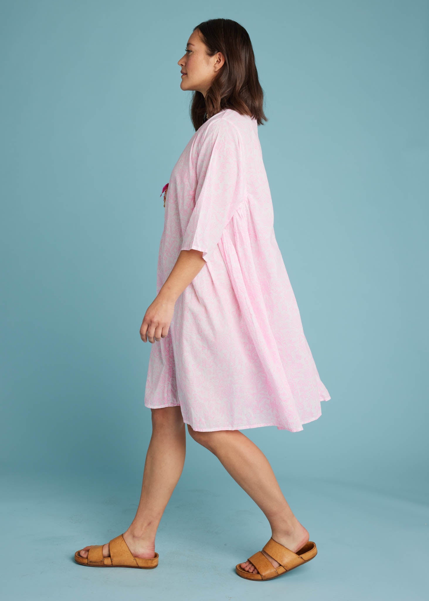 Sunshine Coast Caftan - Floral Toile Neon Pink