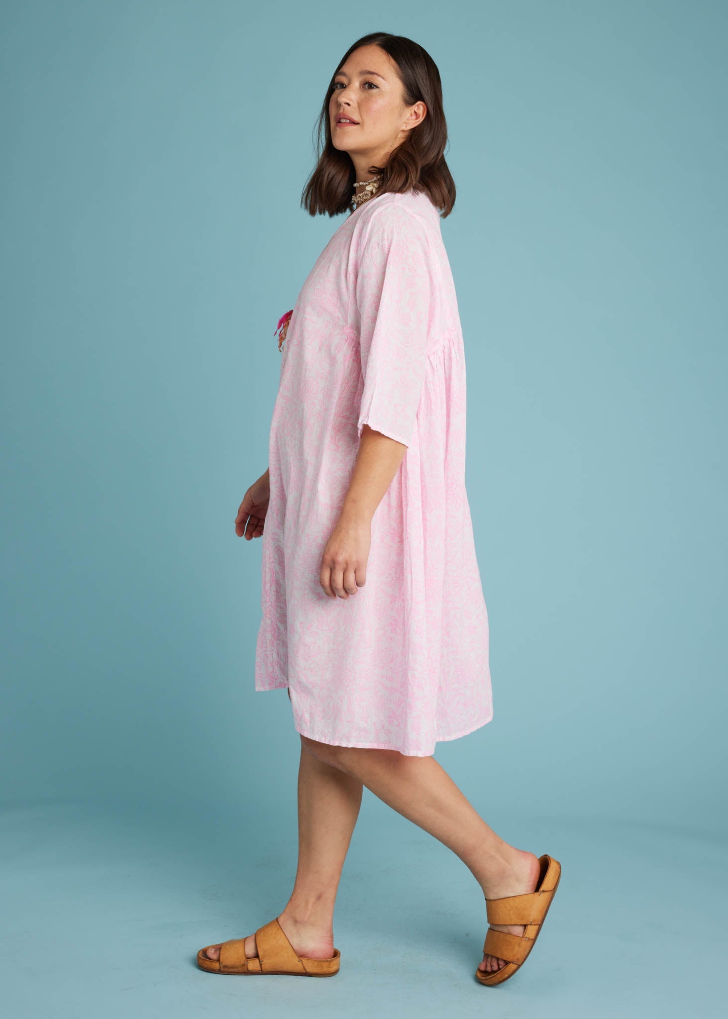 Sunshine Coast Caftan - Floral Toile Neon Pink